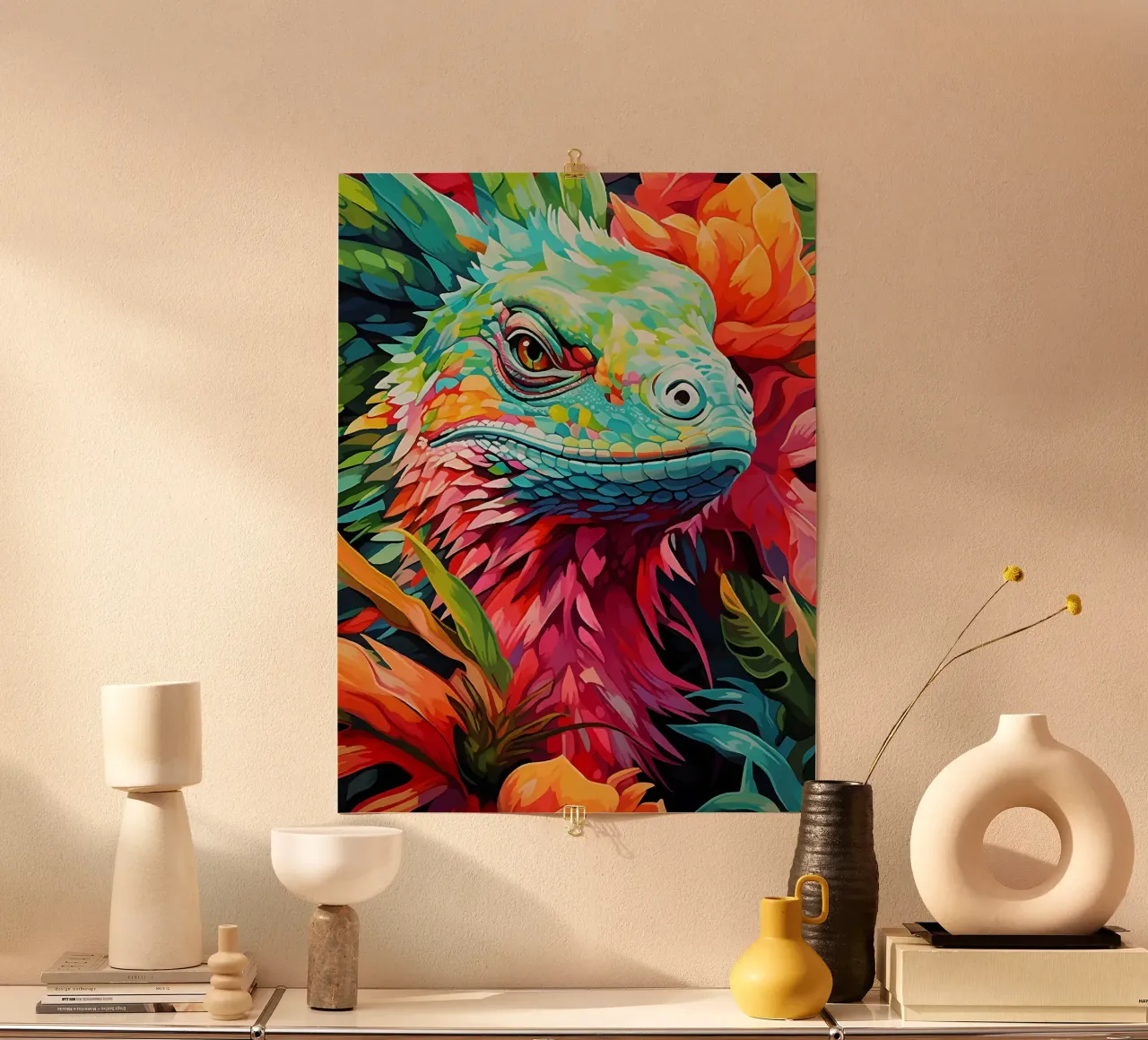 Lucertola colorata tra i fiori carta hahnemühle da PosterByFly