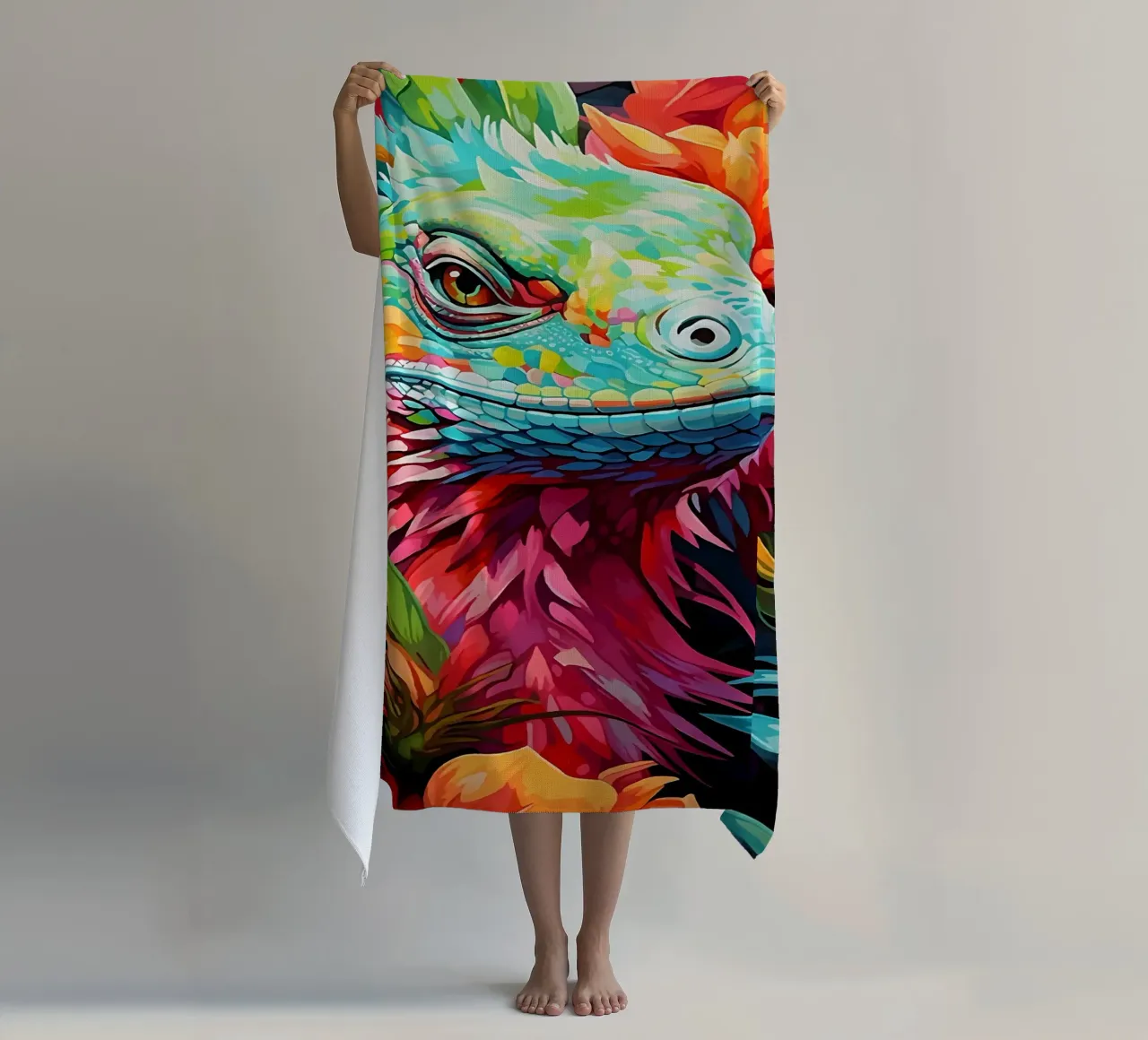 Lucertola colorata tra i fiori telo mare da PosterByFly