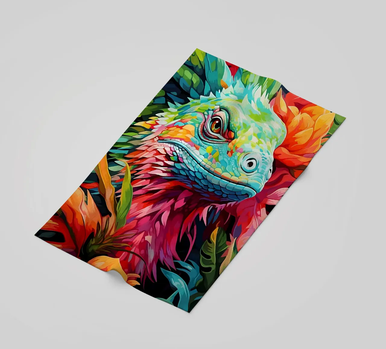 Lucertola colorata tra i fiori telo mare da PosterByFly