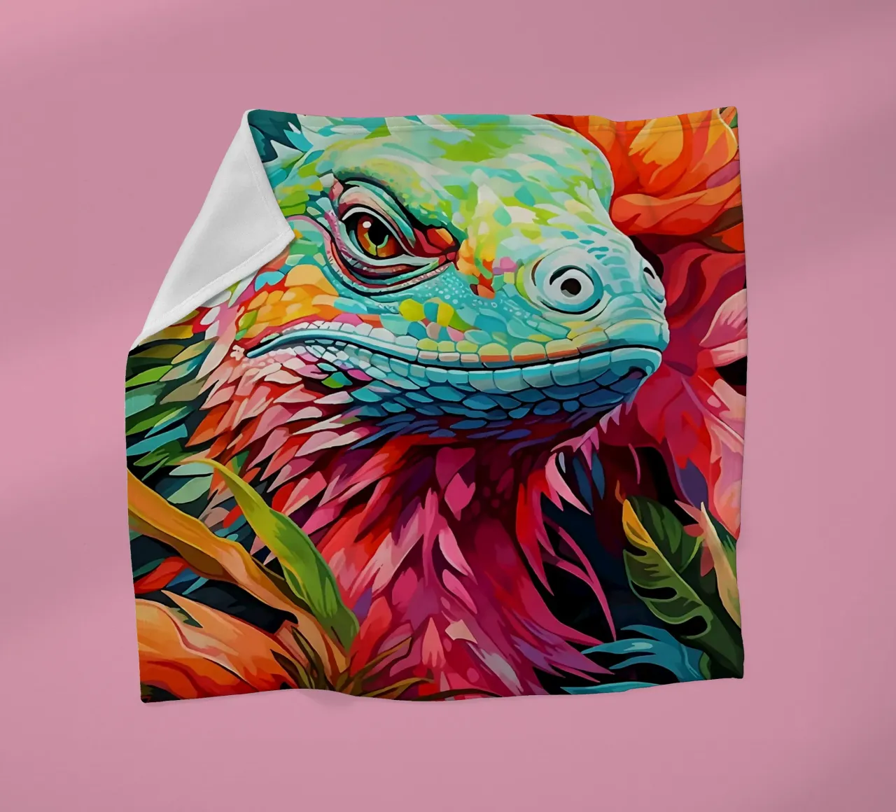 Lucertola colorata tra i fiori coperta in pile da PosterByFly