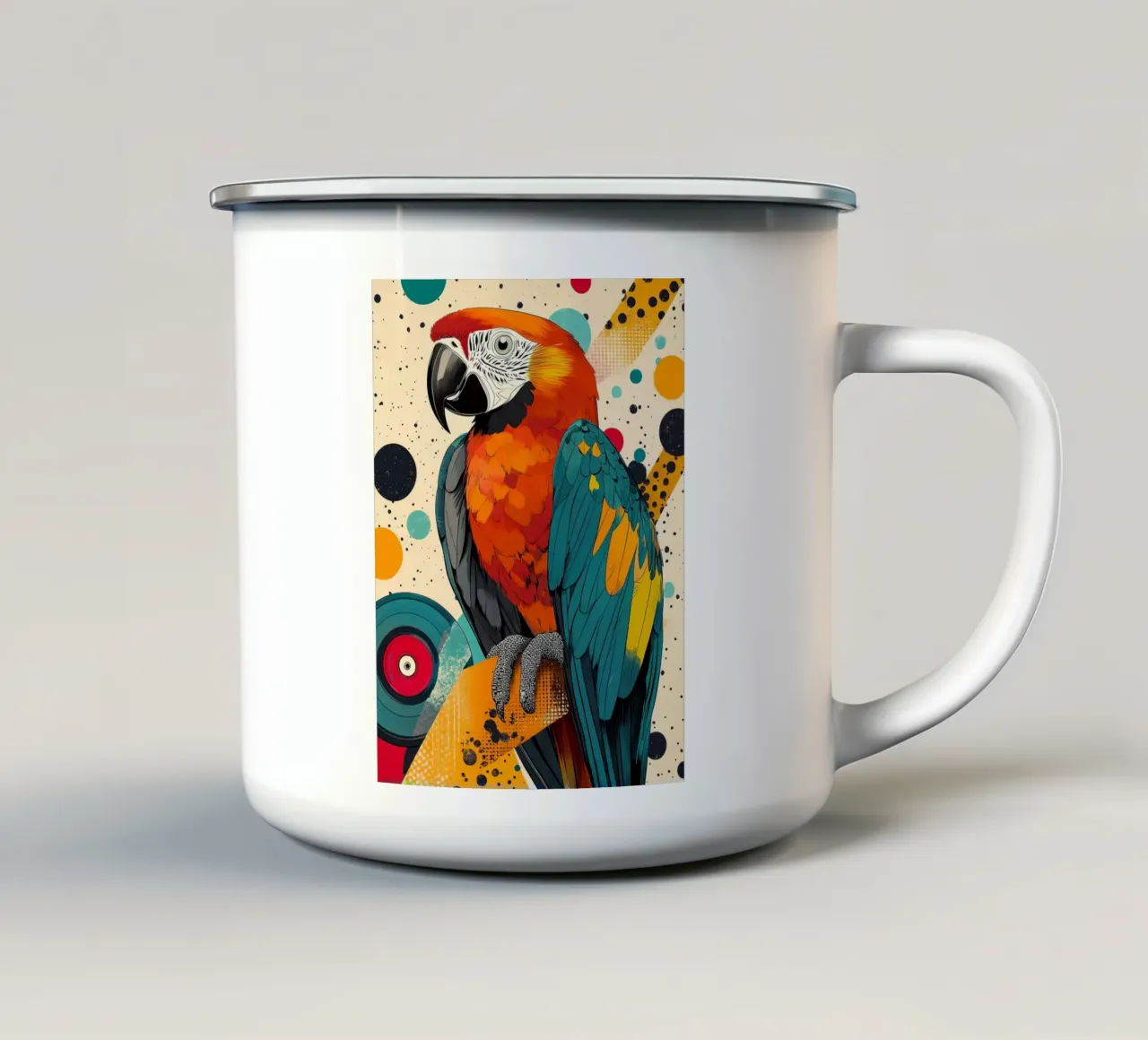 Kleurrijke papegaai abstracte kunstdruk emaille mok van PosterByFly