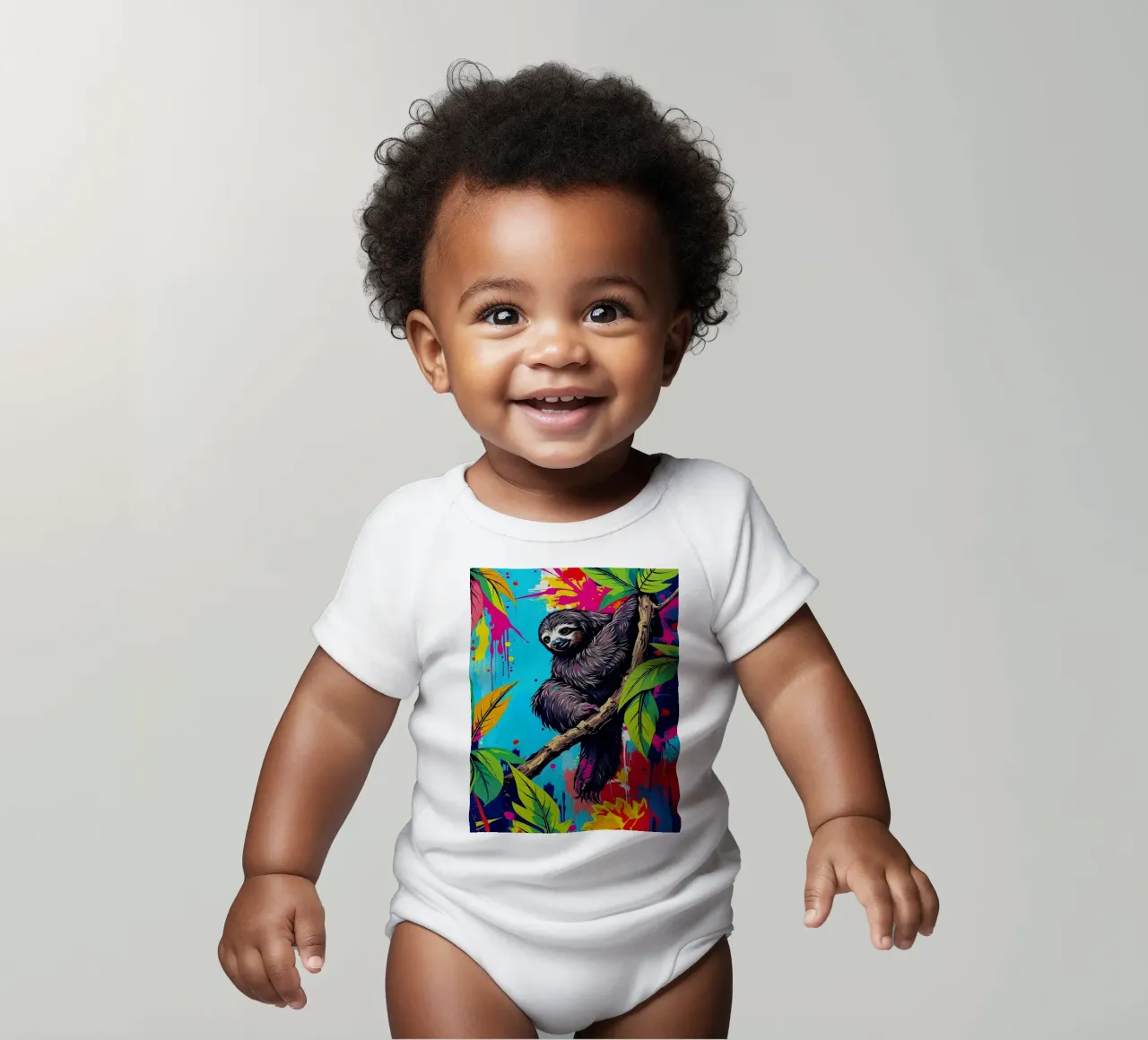 Faultier in der Dschungelkunst Kurzarm Babybody von PosterByFly