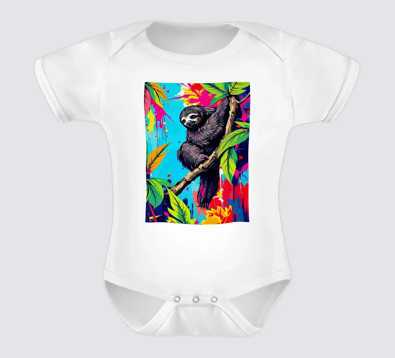 Faultier in der Dschungelkunst Kurzarm Babybody von PosterByFly