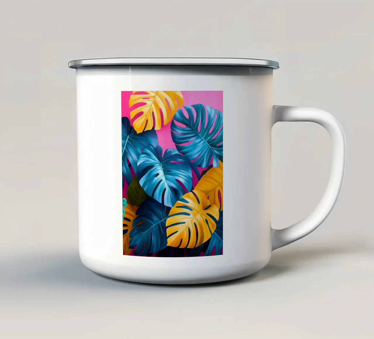 Poster elegante con foglie di Monstera tazza in smalto da PosterByFly