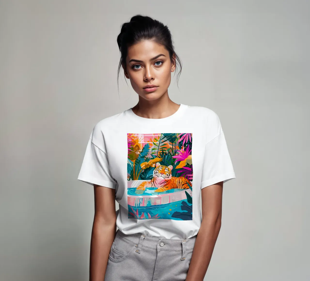 Tigre in piscina circondata dal fogliame t-shirt da PosterByFly