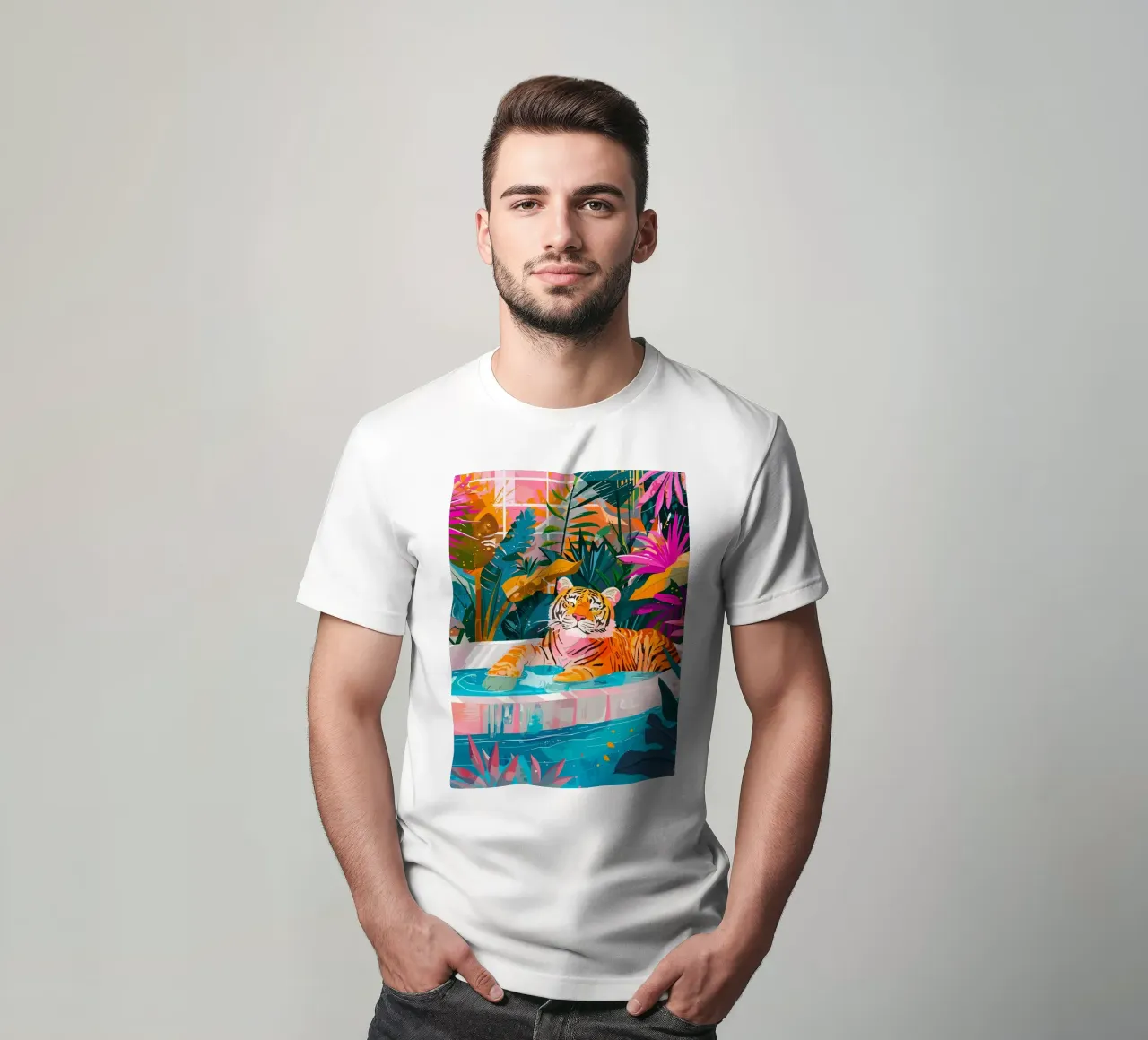Tigre in piscina circondata dal fogliame t-shirt da PosterByFly