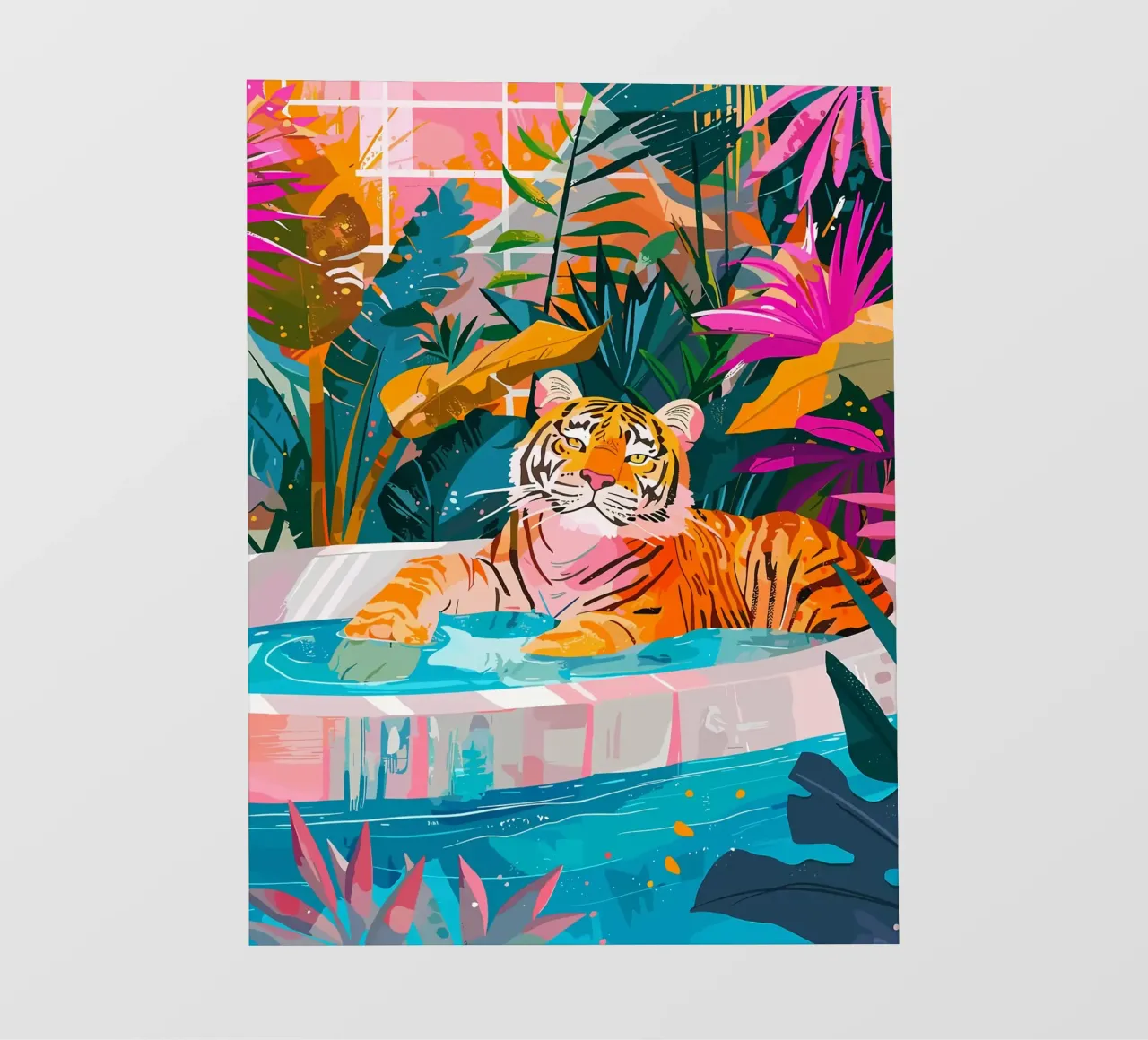 Tigre in piscina circondata dal fogliame telo in pvc da PosterByFly