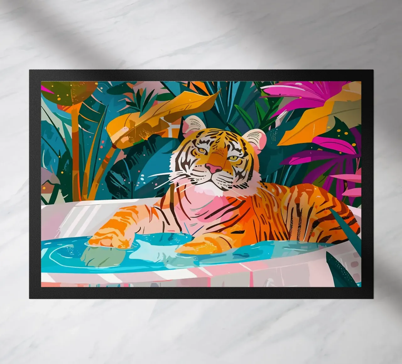 Tigre in piscina circondata dal fogliame zerbino da PosterByFly