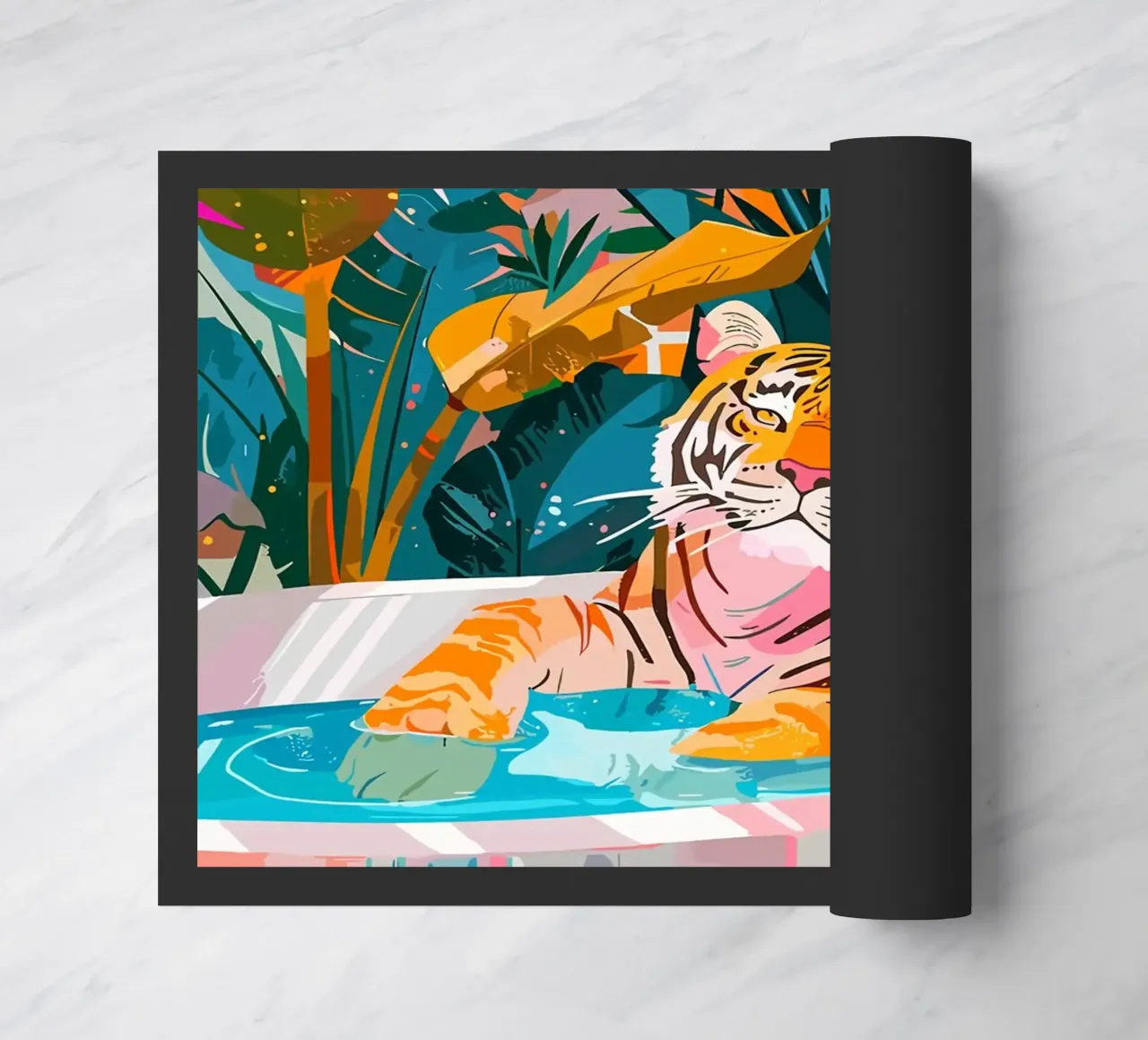 Tigre in piscina circondata dal fogliame zerbino da PosterByFly