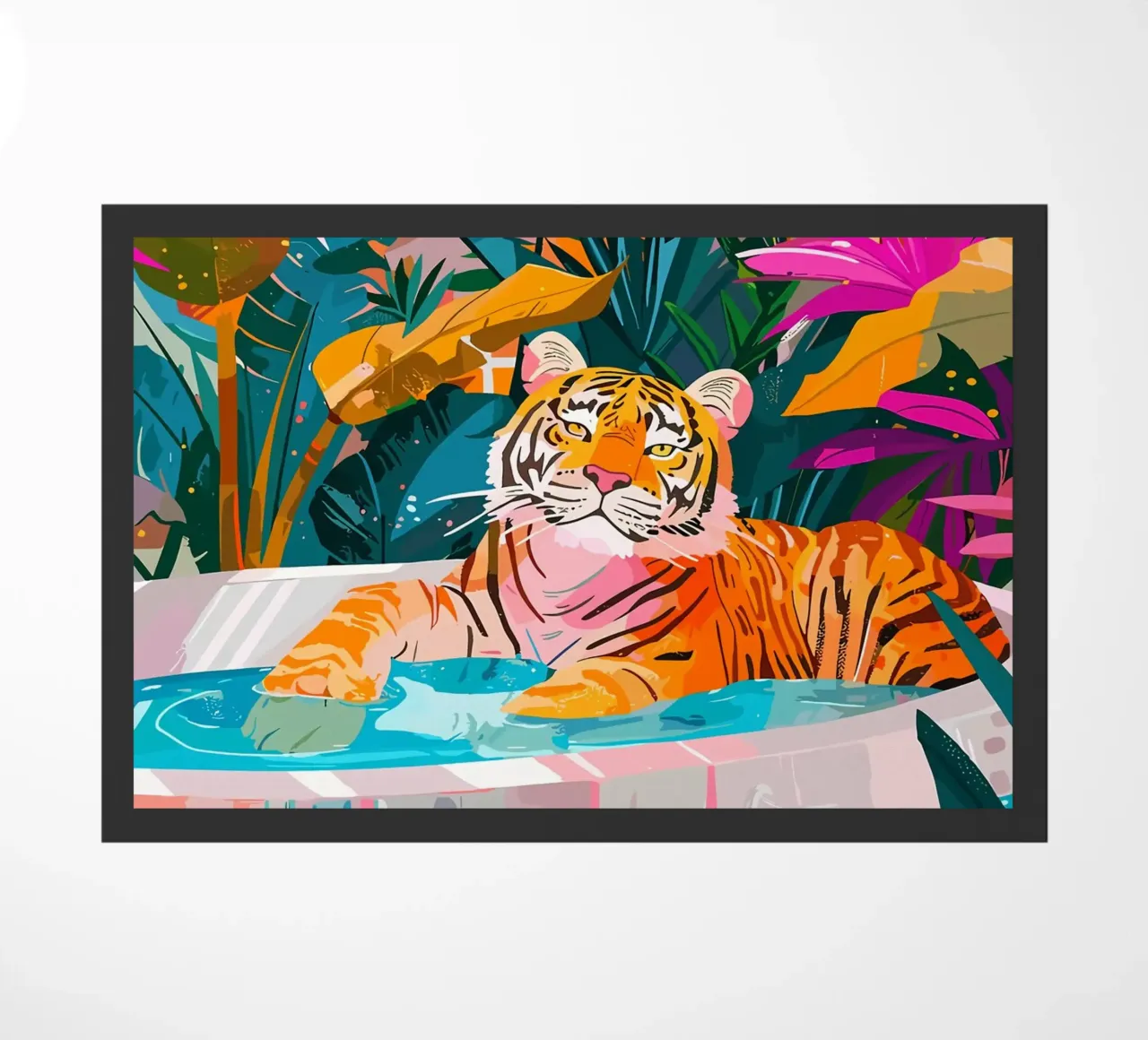 Tigre in piscina circondata dal fogliame zerbino da PosterByFly