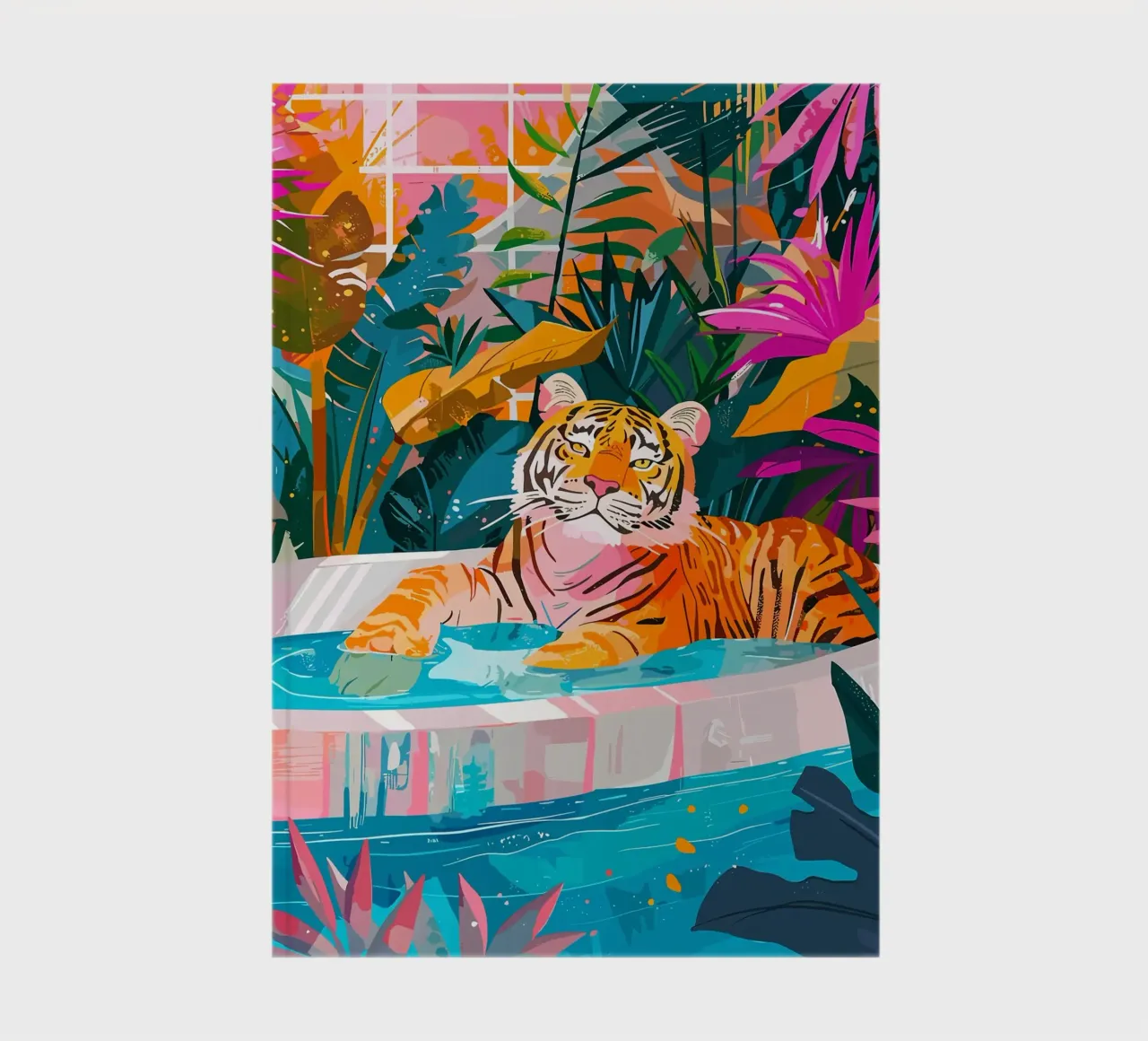 Tiger in Pool Surrounded by Foliage notebook by PosterByFly