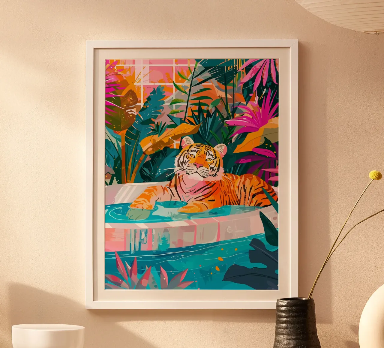 Tigre in piscina circondata dal fogliame carta hahnemühle da PosterByFly