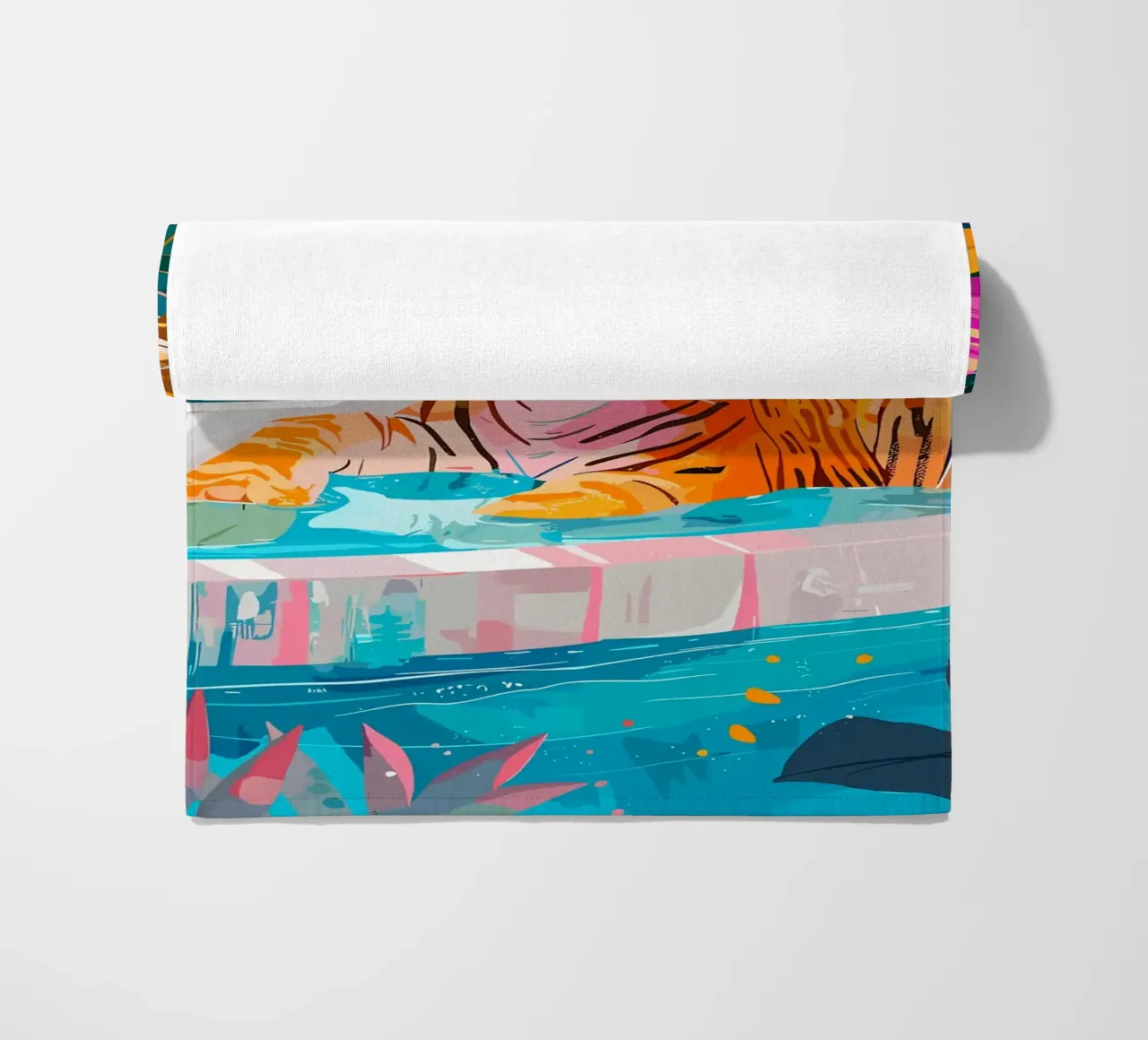 Tigre in piscina circondata dal fogliame telo mare da PosterByFly