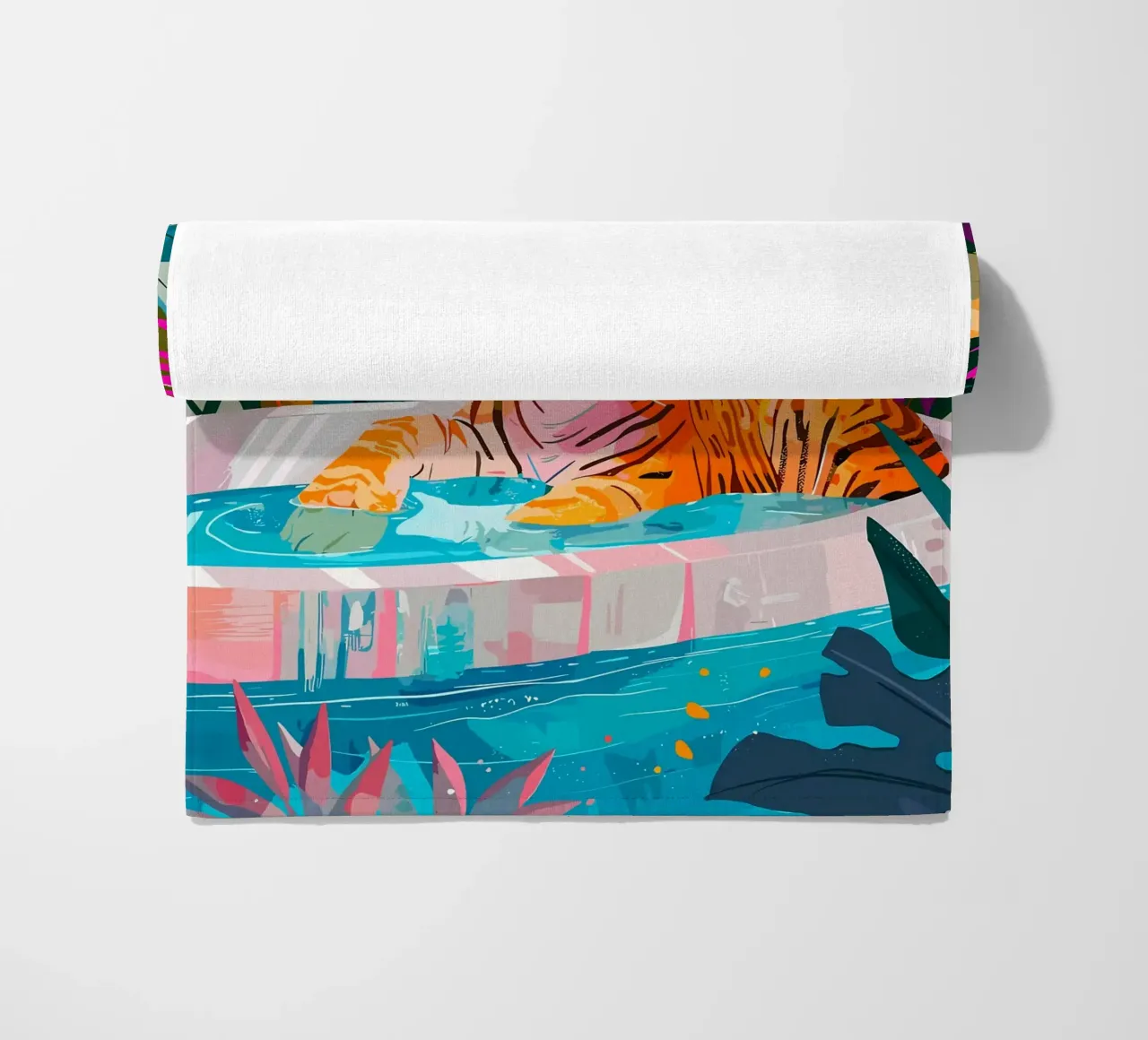 Tigre in piscina circondata dal fogliame telo mare da PosterByFly