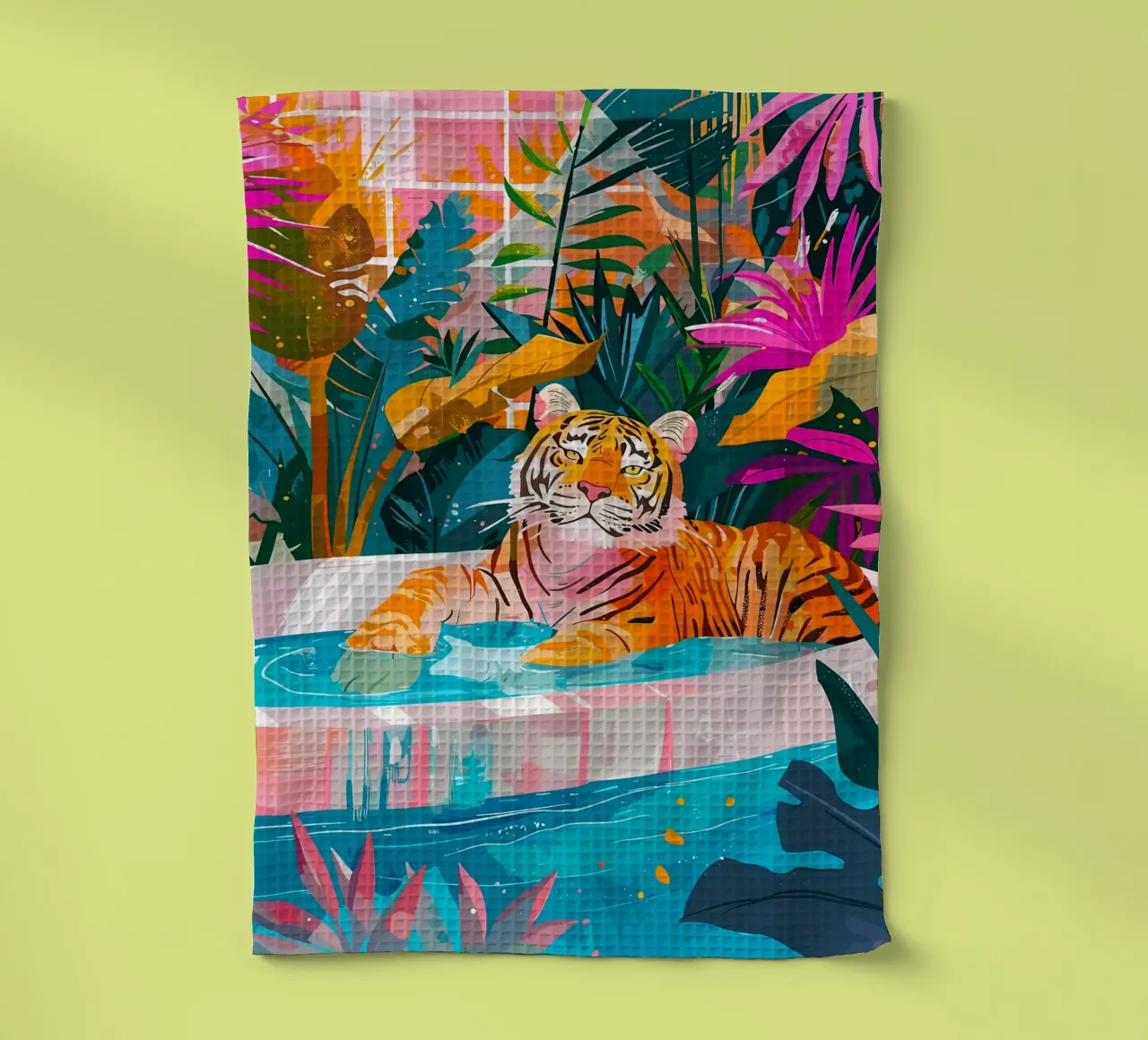 Tigre in piscina circondata dal fogliame canovaccio da cucina da PosterByFly