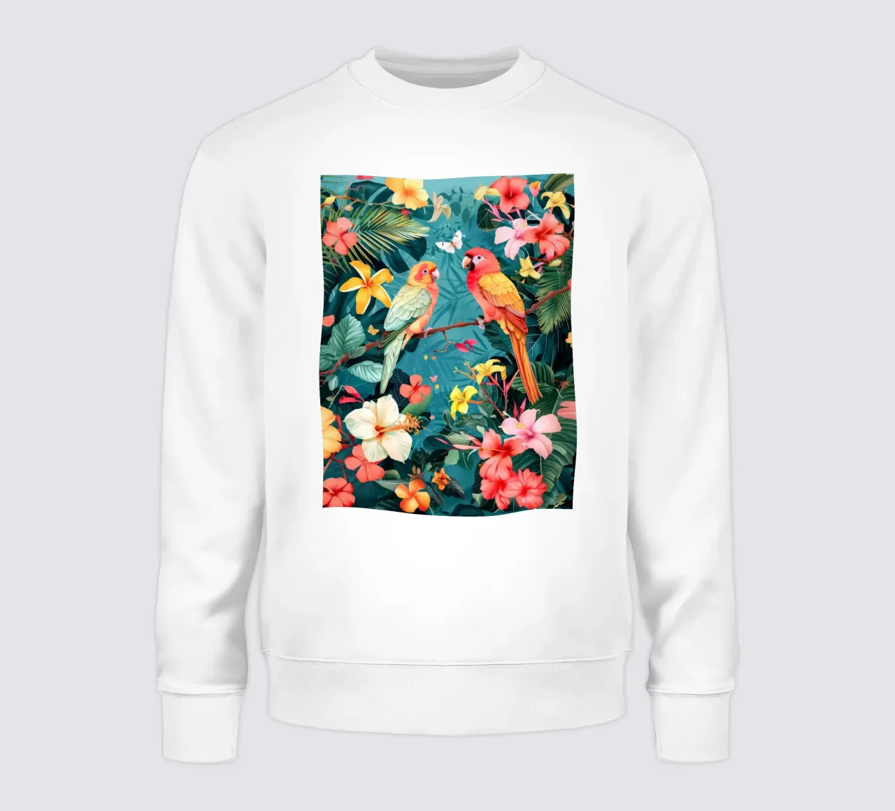 Uccelli tropicali e fiori di ibisco felpa da PosterByFly