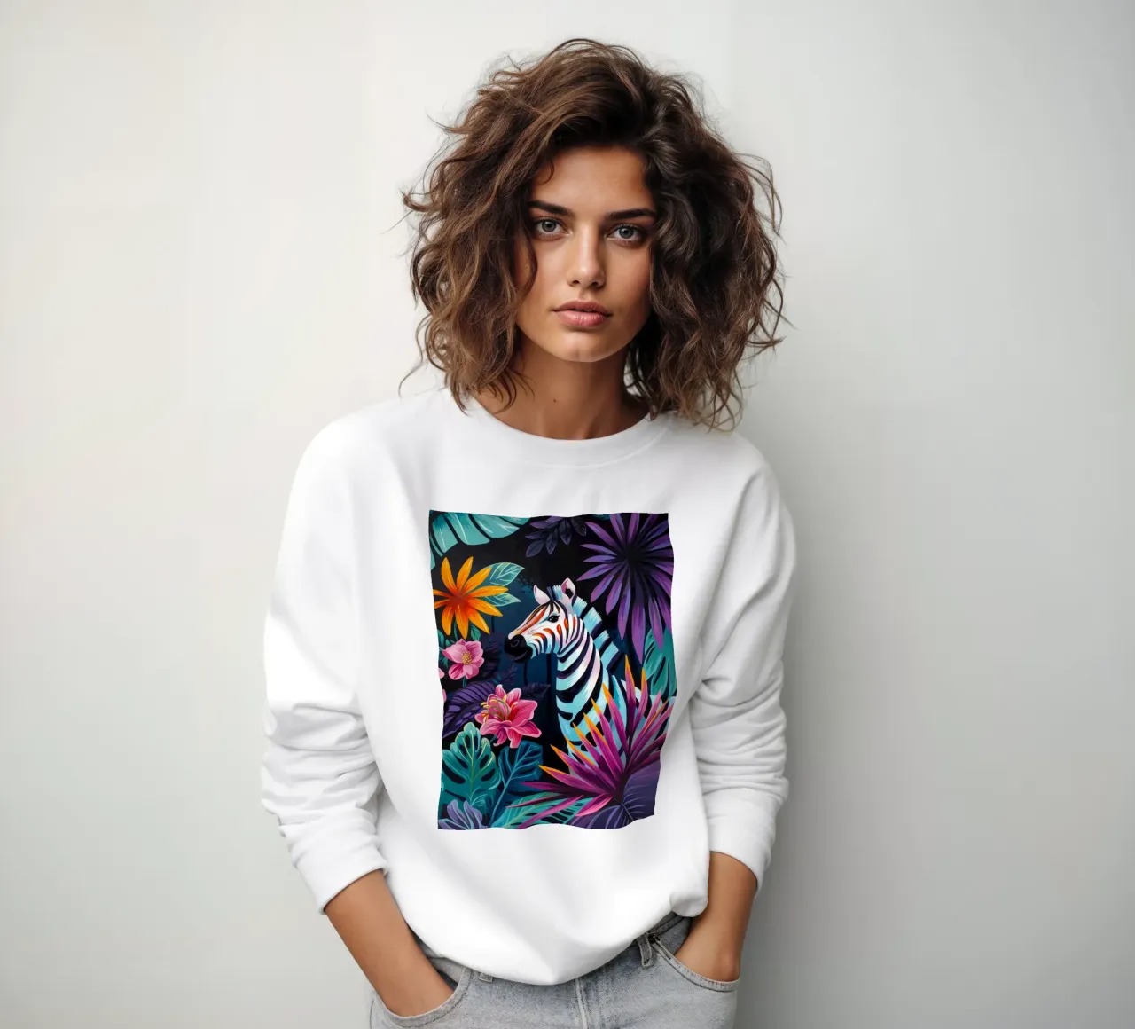 Zebra in un ambiente floreale tropicale felpa da PosterByFly
