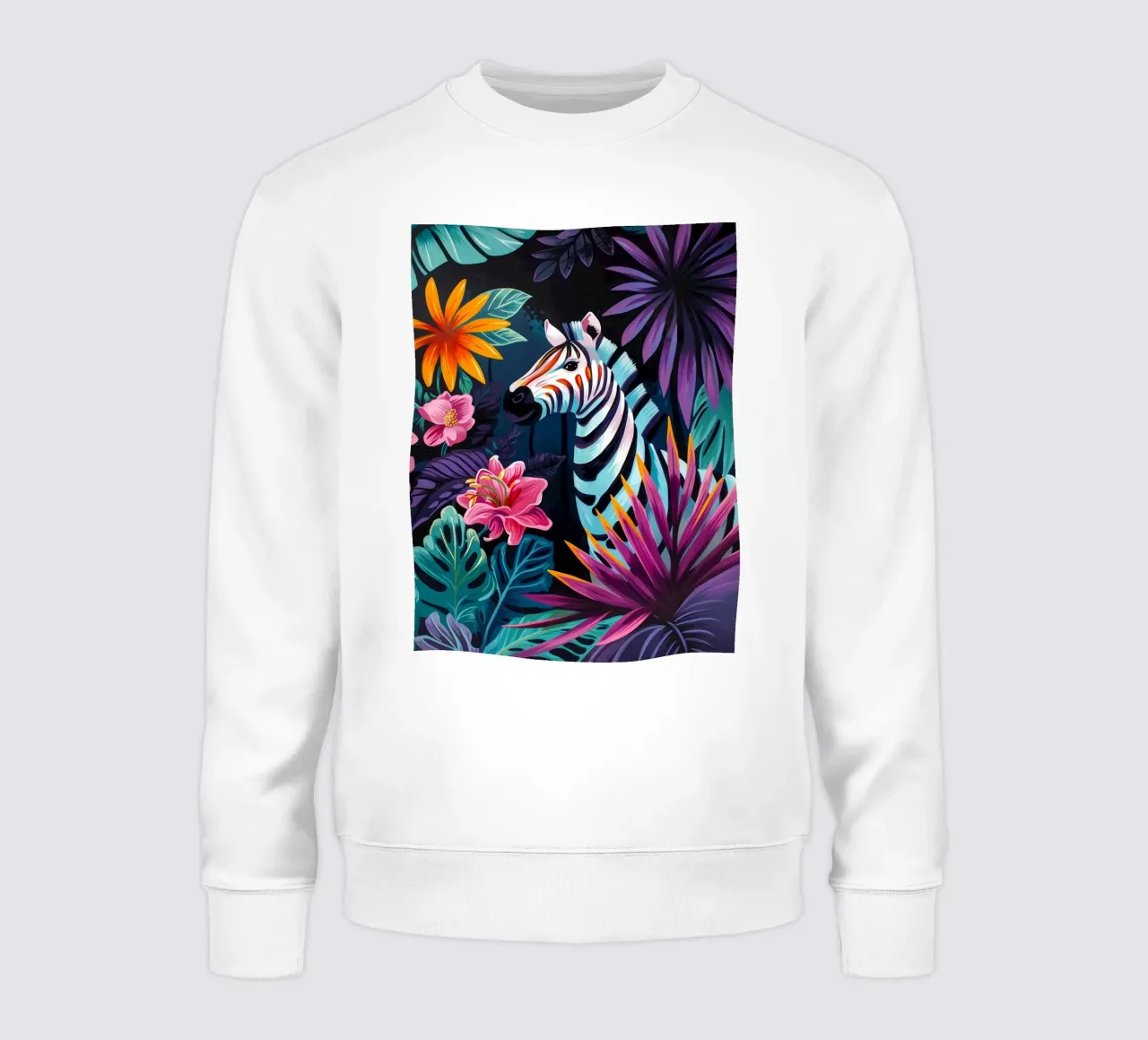 Zebra in un ambiente floreale tropicale felpa da PosterByFly