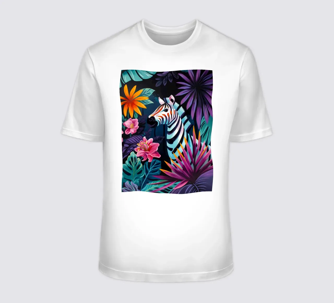 Zebra in un ambiente floreale tropicale t-shirt da PosterByFly