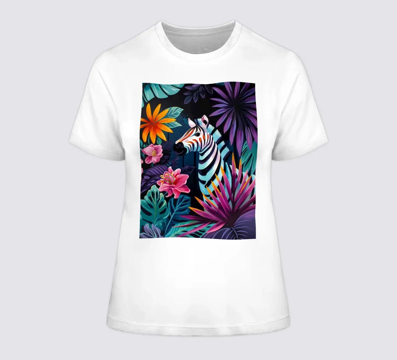 Zebra in un ambiente floreale tropicale t-shirt da donna da PosterByFly