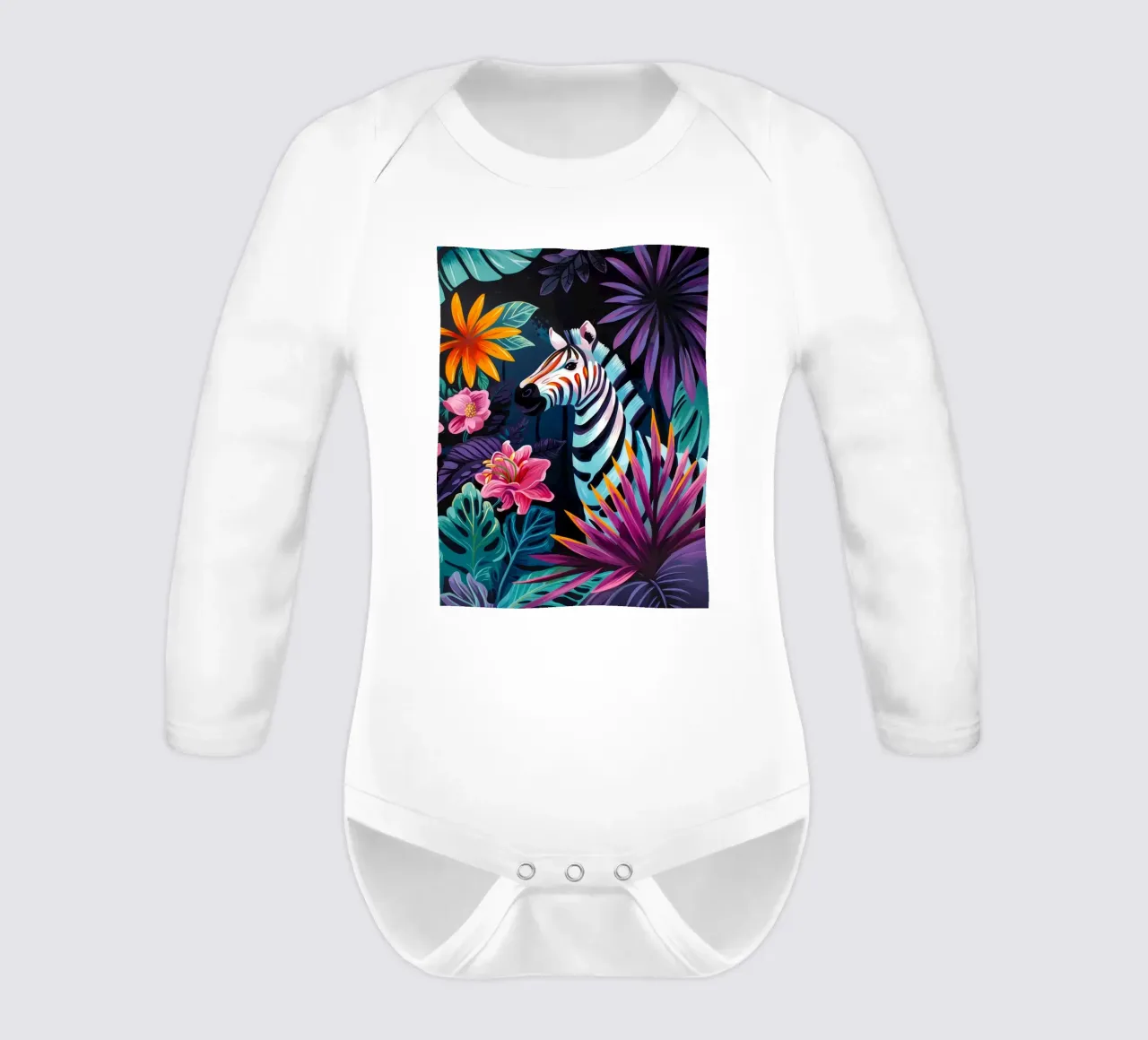 Zebra in un ambiente floreale tropicale body neonato maniche lunghe da PosterByFly