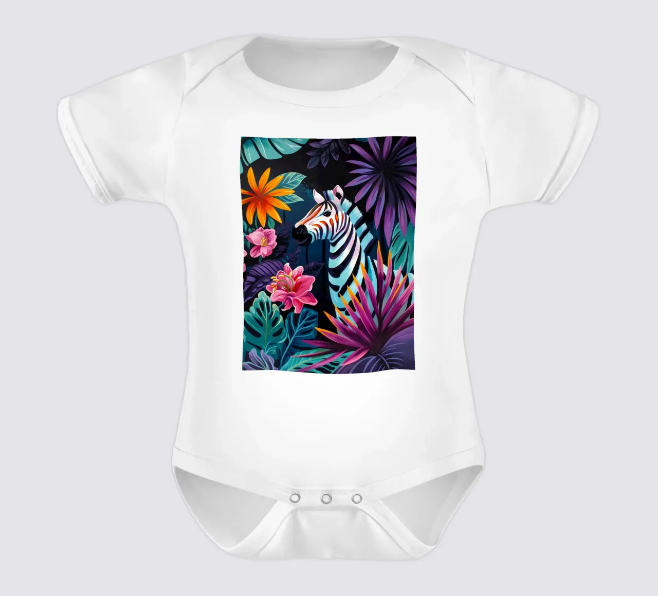 Zebra in un ambiente floreale tropicale body neonato maniche corte da PosterByFly