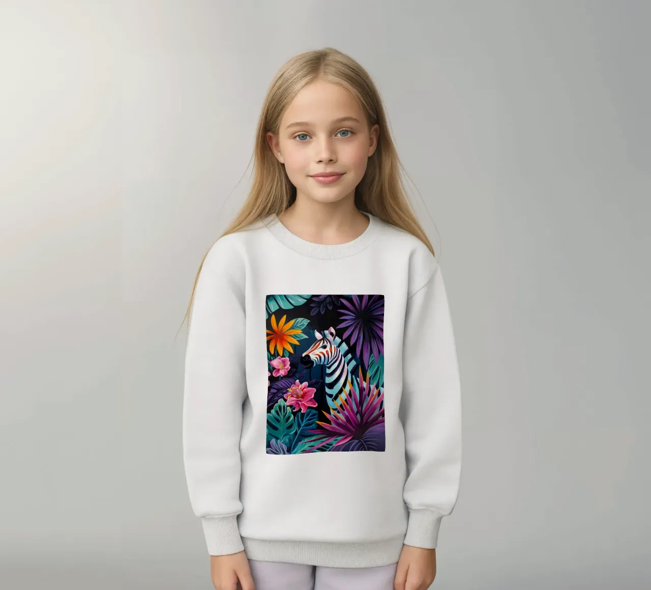 Zebra in un ambiente floreale tropicale felpa bambino da PosterByFly