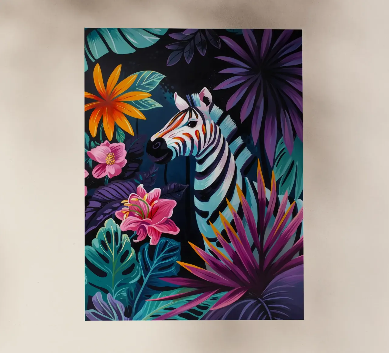 Zebra in un ambiente floreale tropicale pellicola backlit da PosterByFly