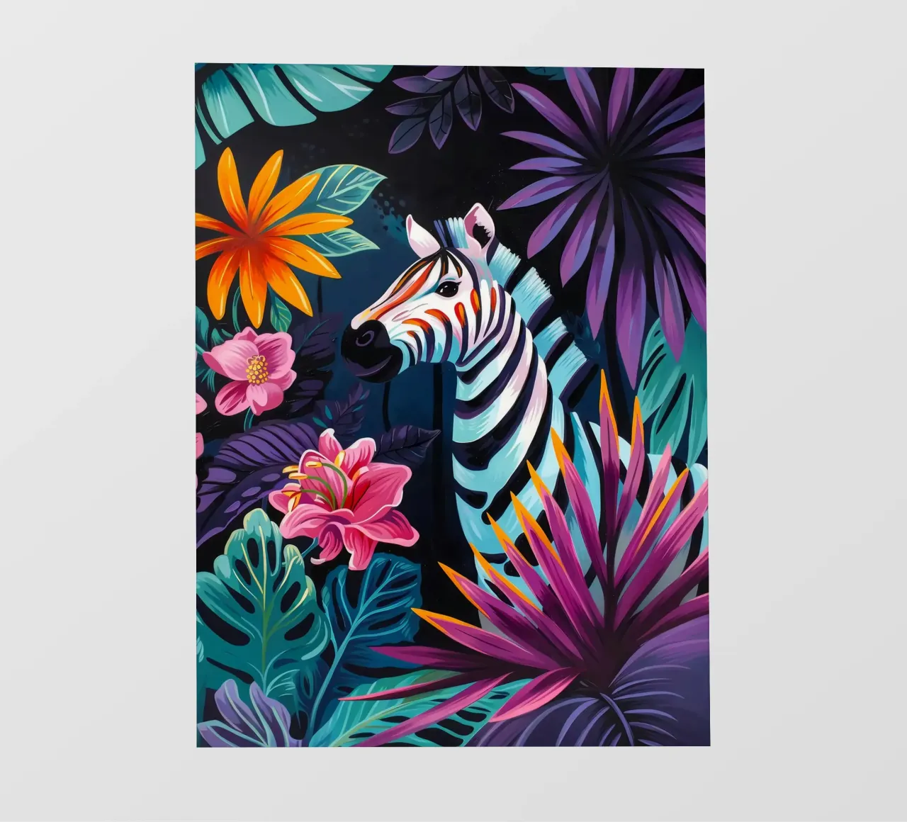 Zebra in un ambiente floreale tropicale telo in pvc da PosterByFly