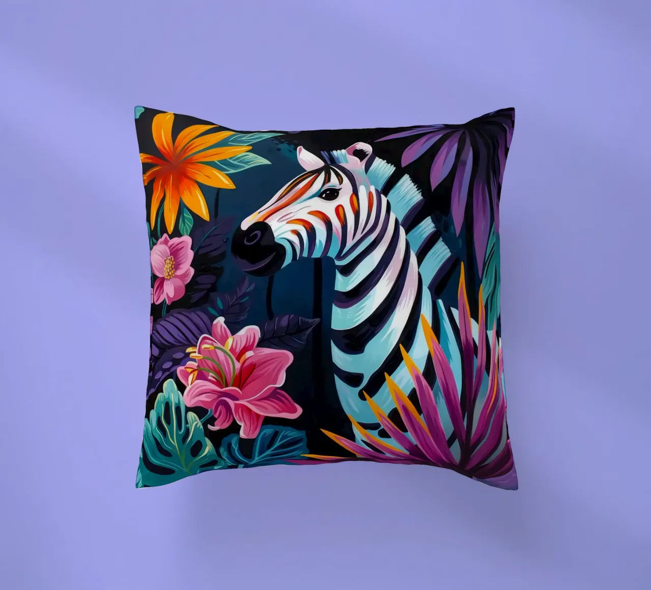 Zebra in un ambiente floreale tropicale cuscino da PosterByFly