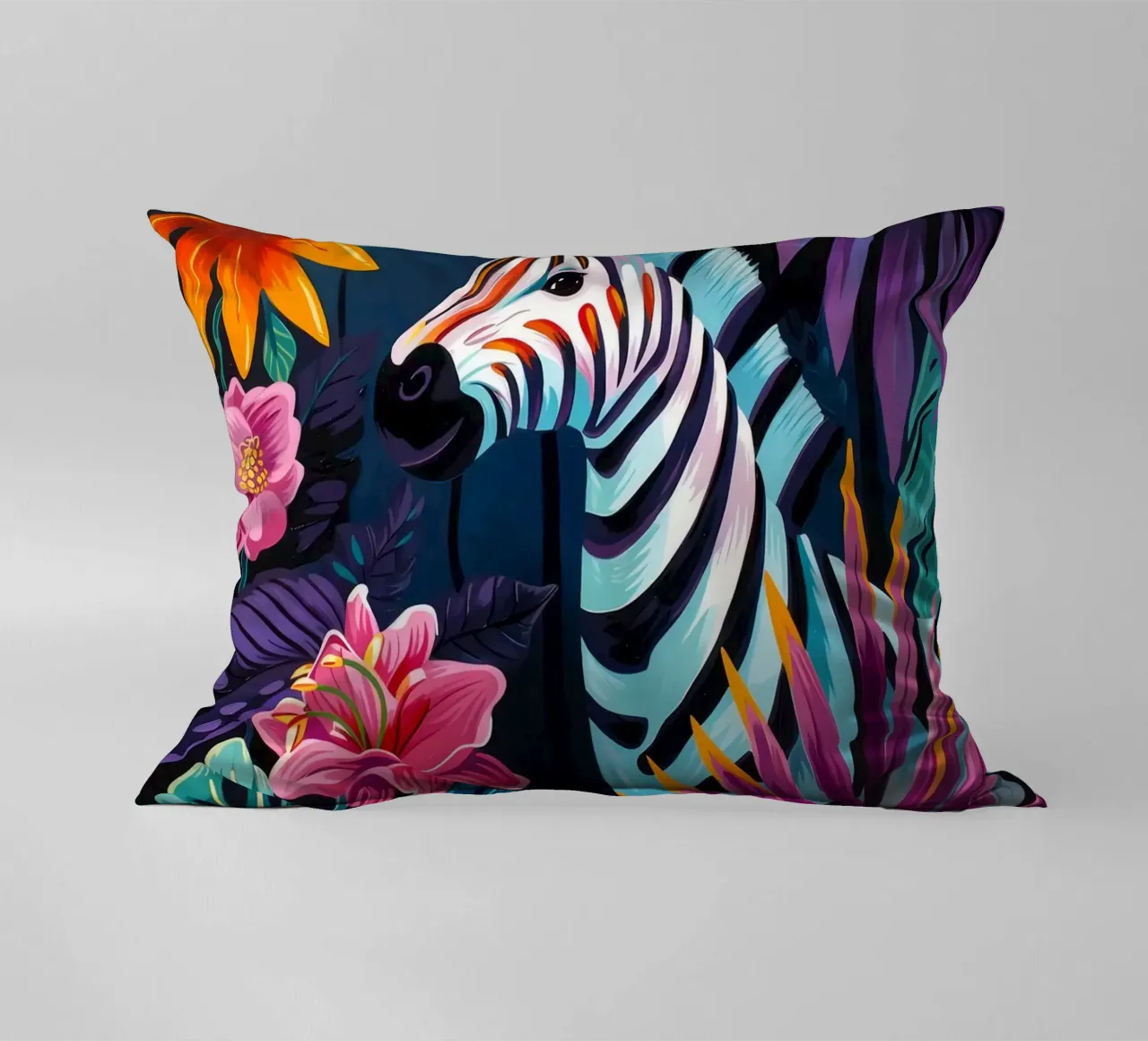 Zebra in un ambiente floreale tropicale cuscino da PosterByFly