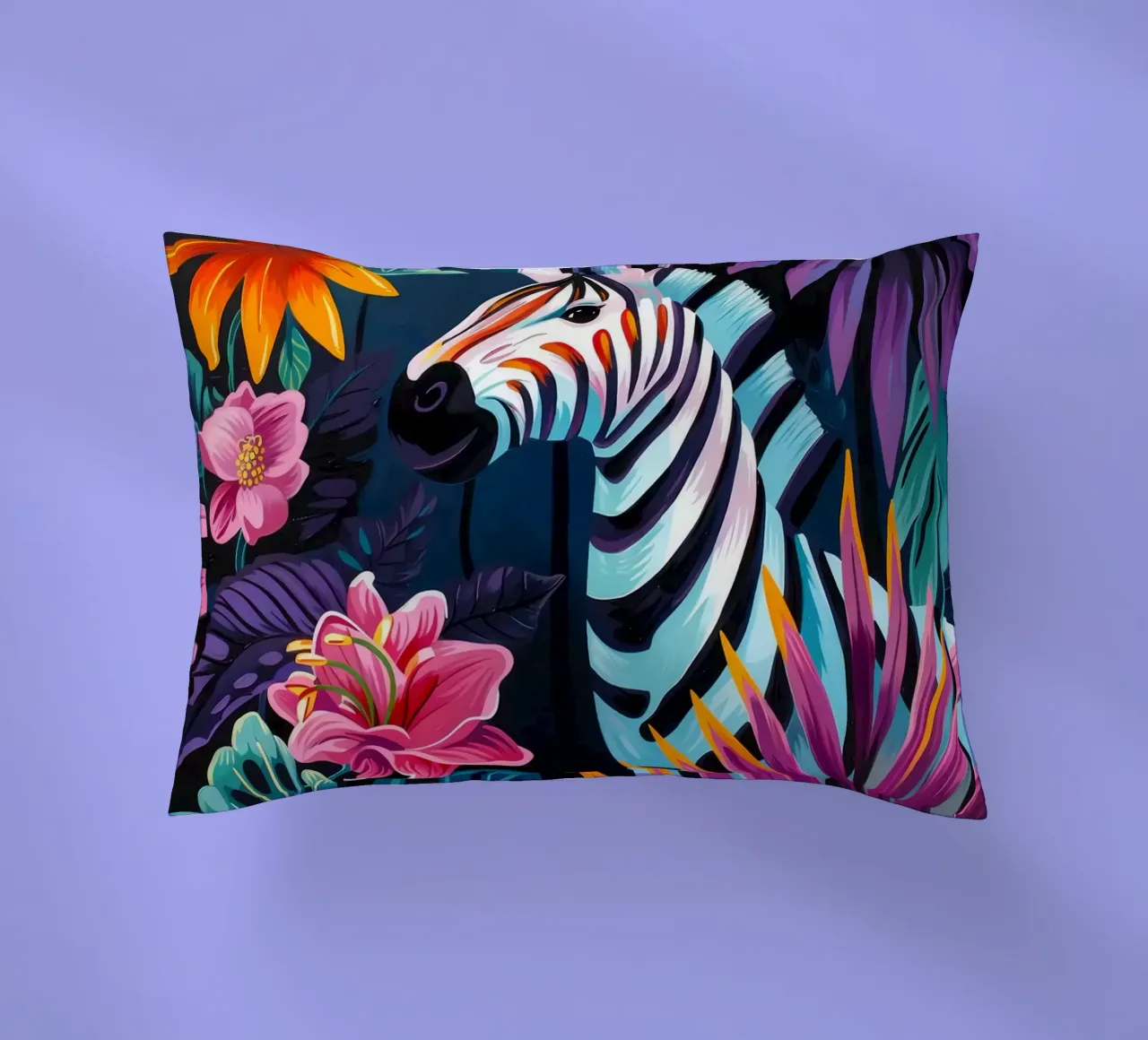 Zebra in un ambiente floreale tropicale cuscino da PosterByFly