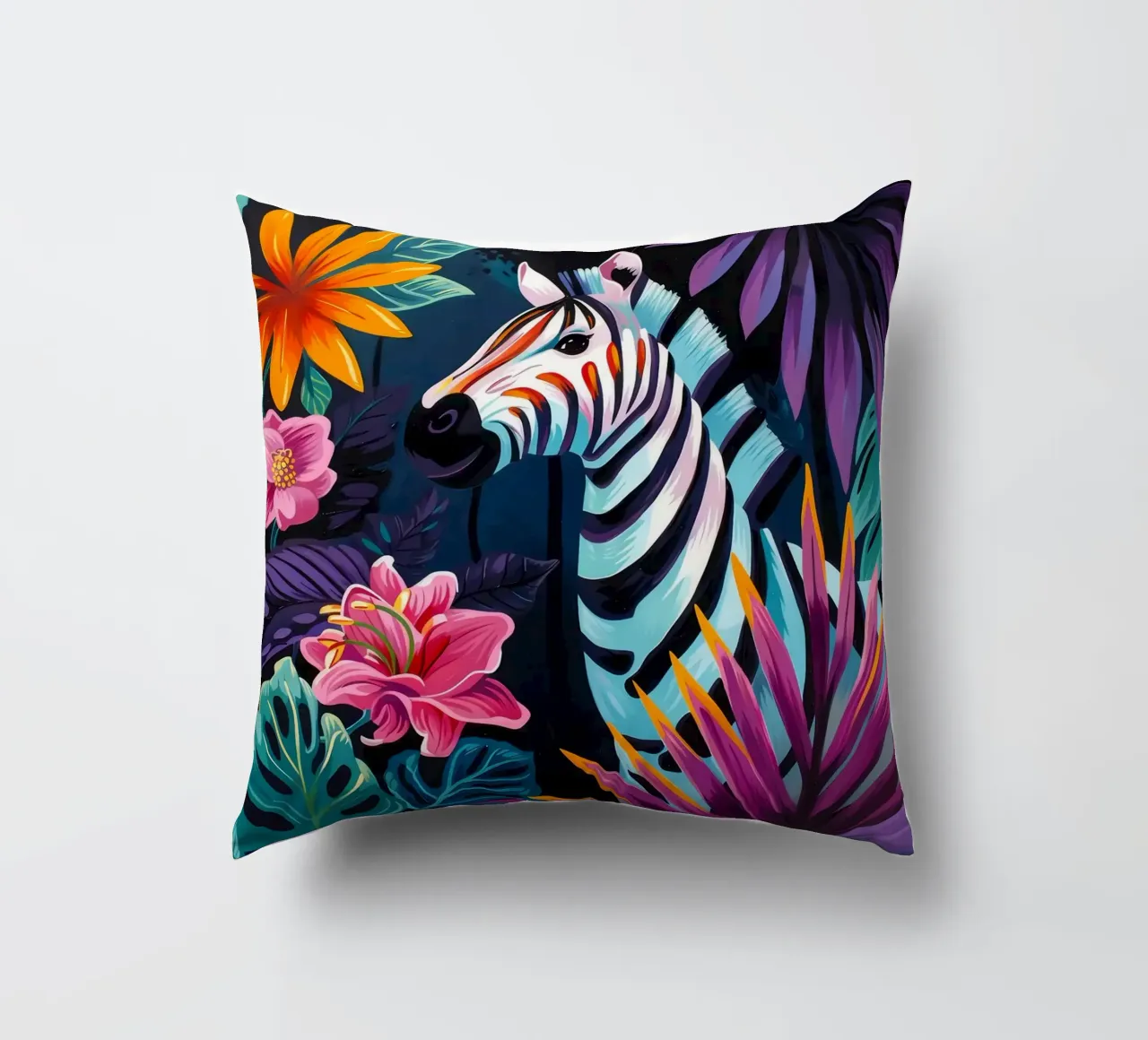 Zebra in un ambiente floreale tropicale cuscino da PosterByFly