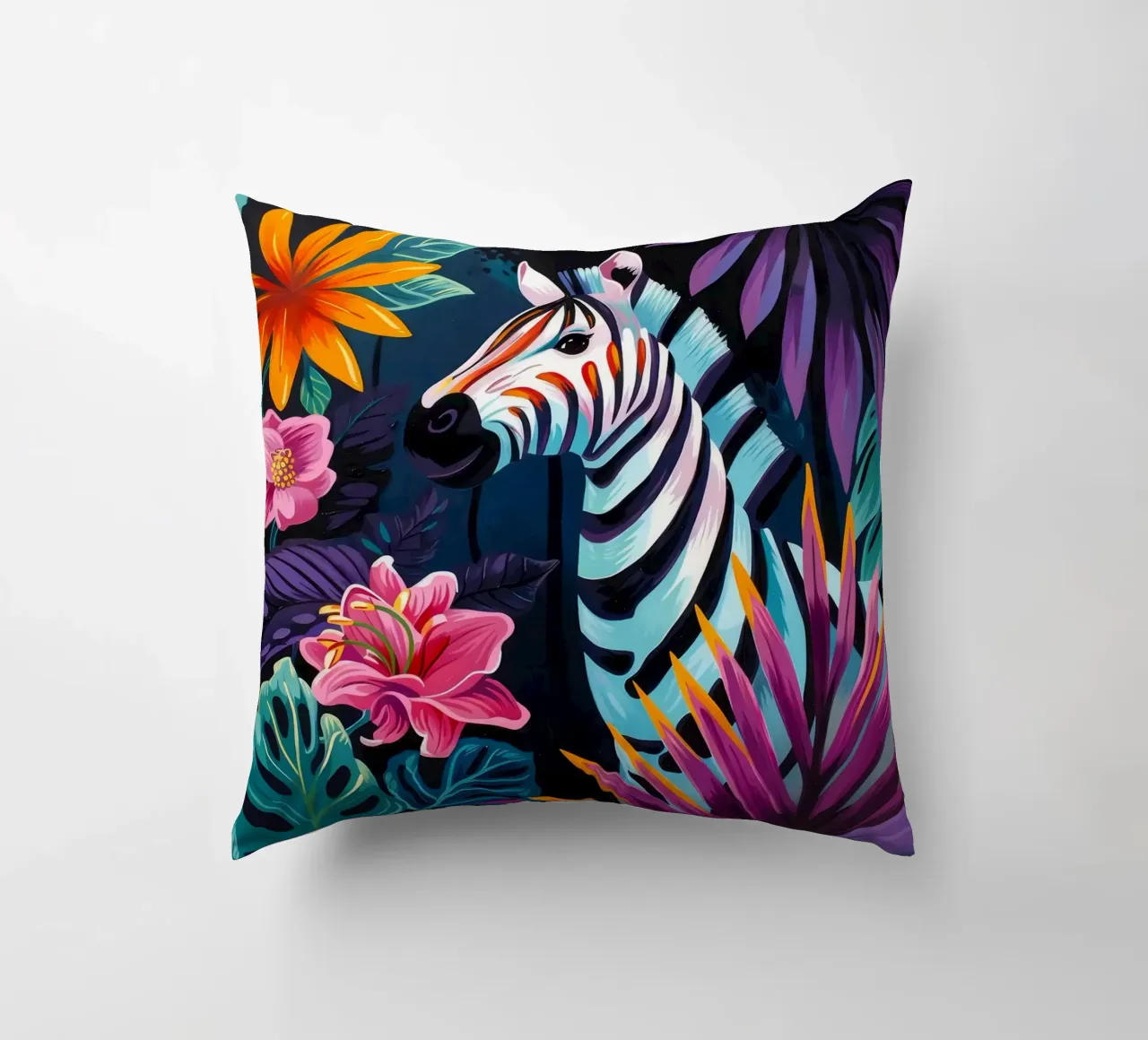Zebra in un ambiente floreale tropicale cuscino da PosterByFly