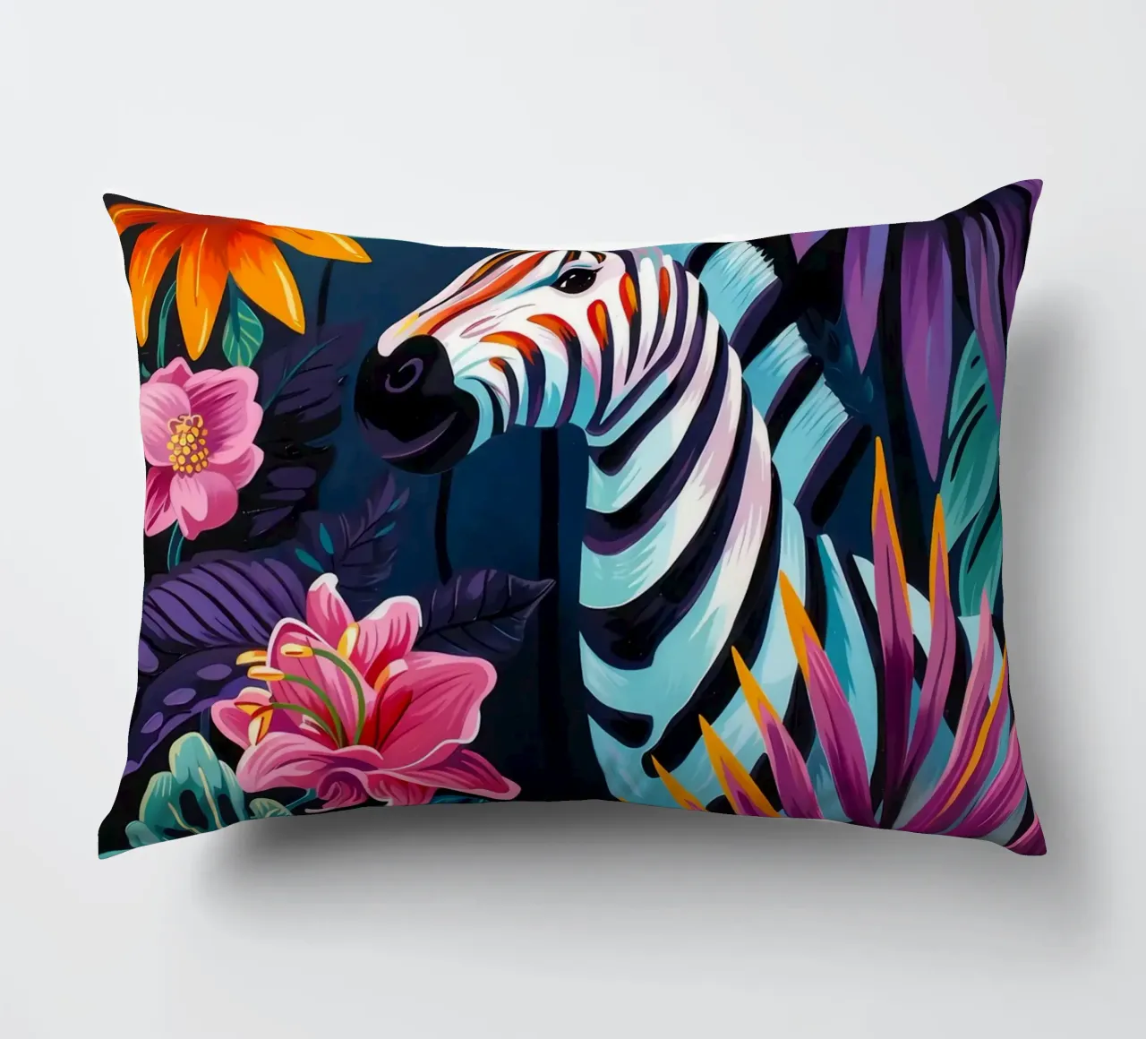 Zebra in un ambiente floreale tropicale cuscino da PosterByFly