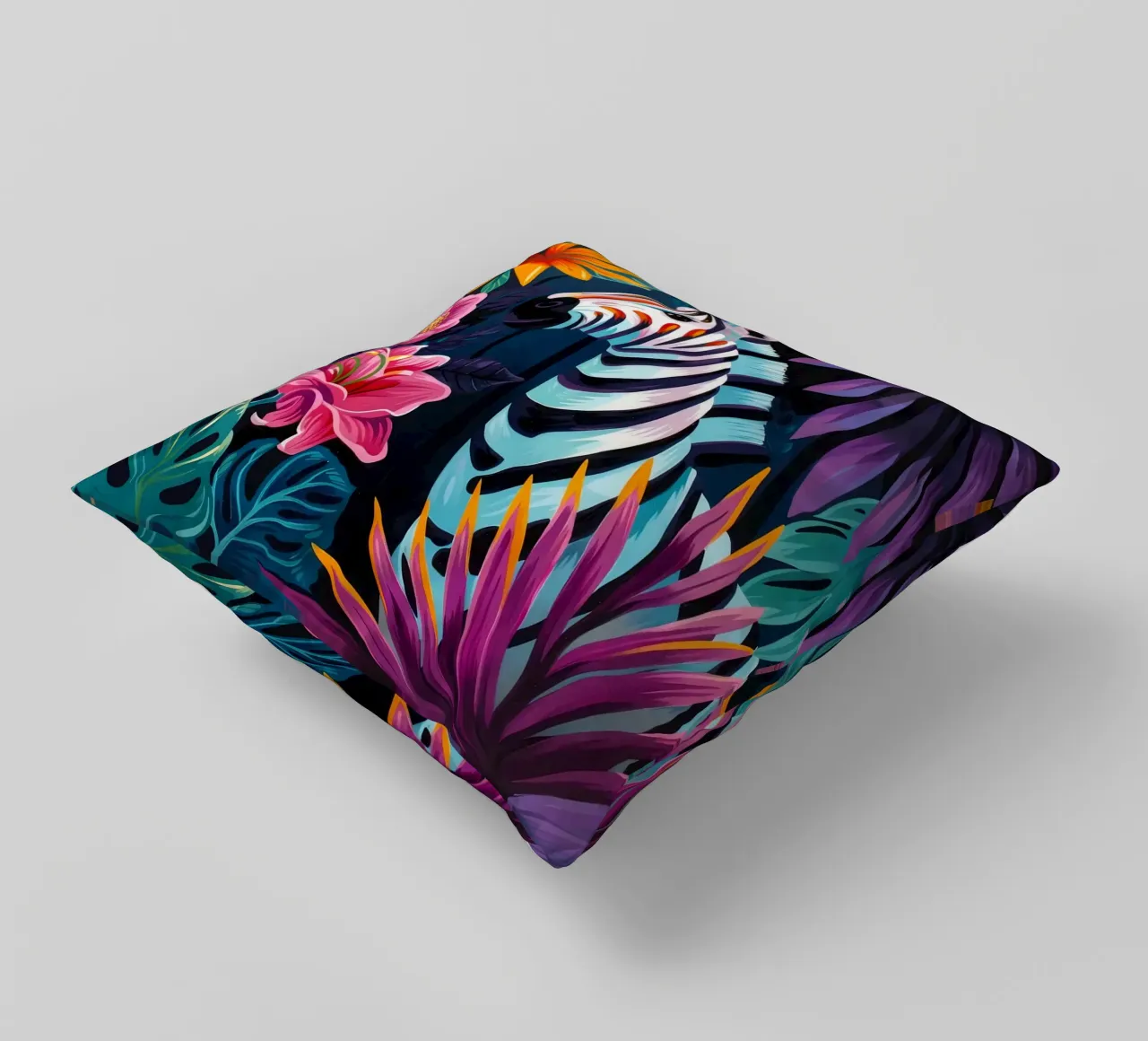 Zebra in un ambiente floreale tropicale cuscino da PosterByFly