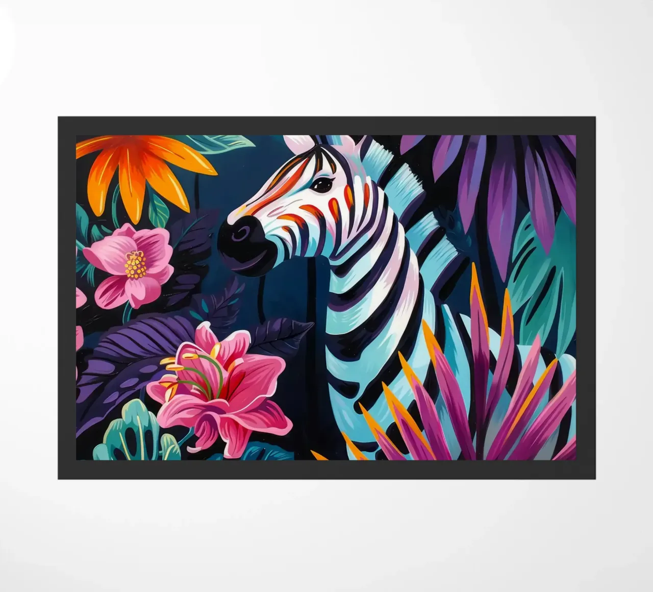 Zebra in un ambiente floreale tropicale zerbino da PosterByFly