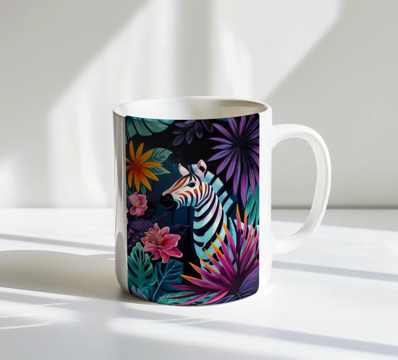Zebra in un ambiente floreale tropicale tazza in ceramica da PosterByFly