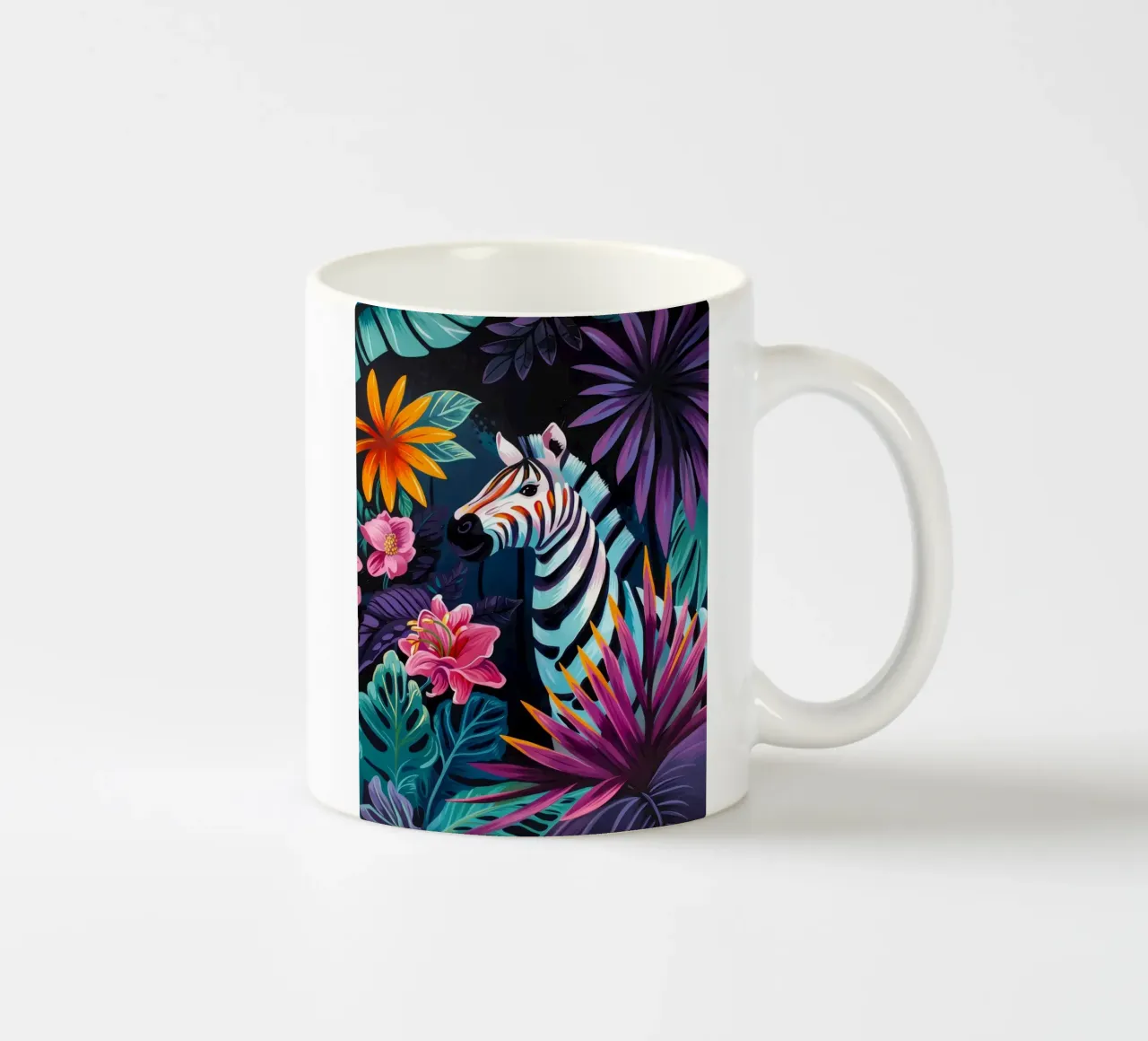 Zebra in un ambiente floreale tropicale tazza in ceramica da PosterByFly