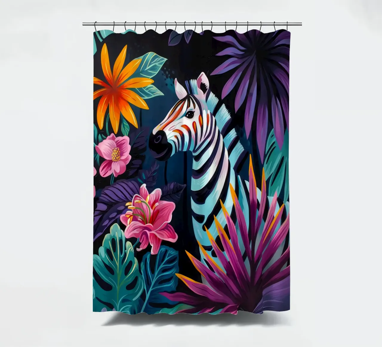Zebra in un ambiente floreale tropicale tenda da doccia da PosterByFly