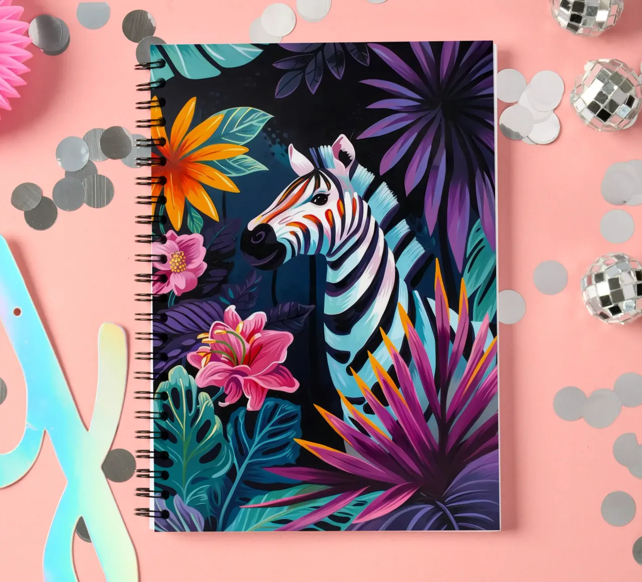 Zebra in un ambiente floreale tropicale diario ad anelli da PosterByFly
