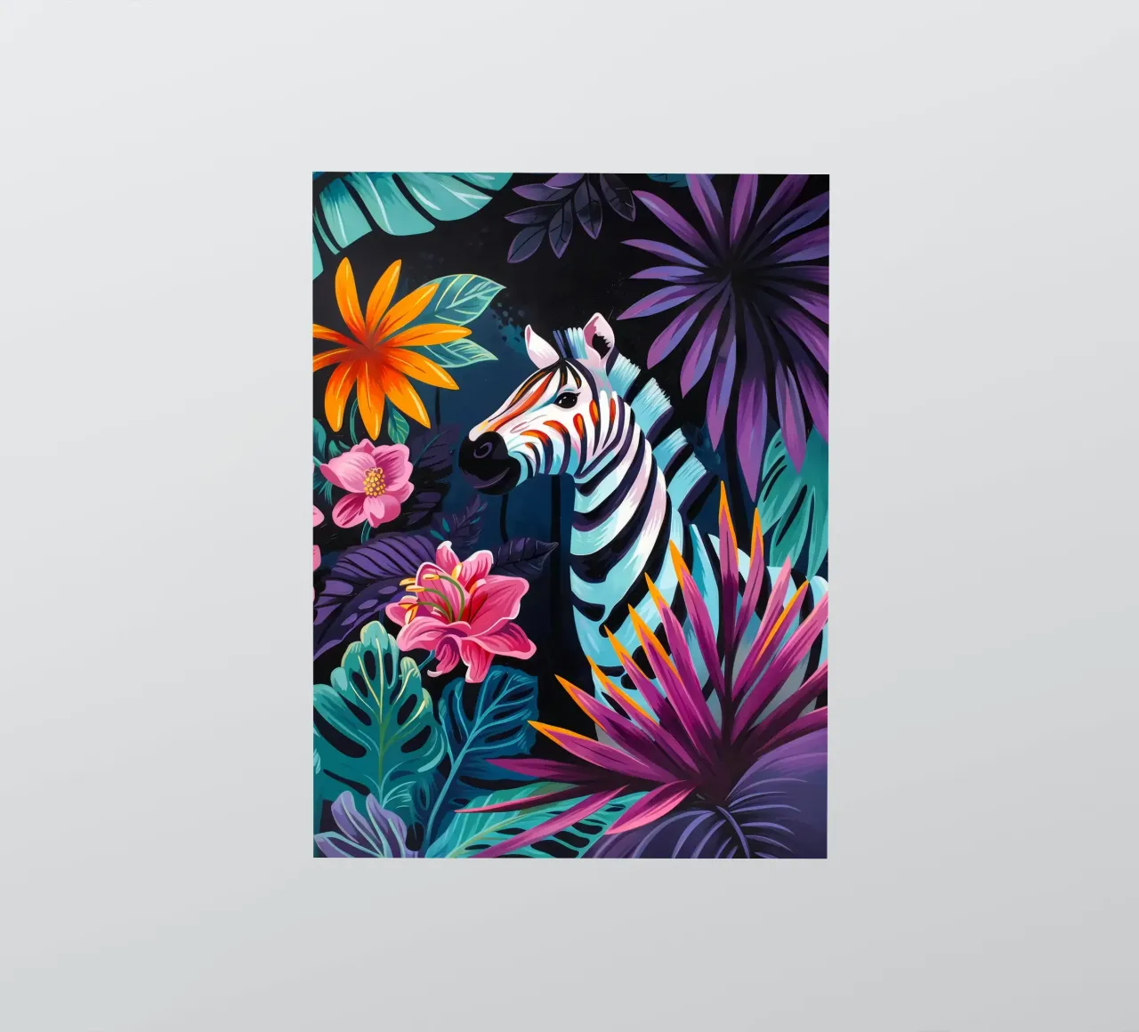 Zebra in un ambiente floreale tropicale adesivo da PosterByFly
