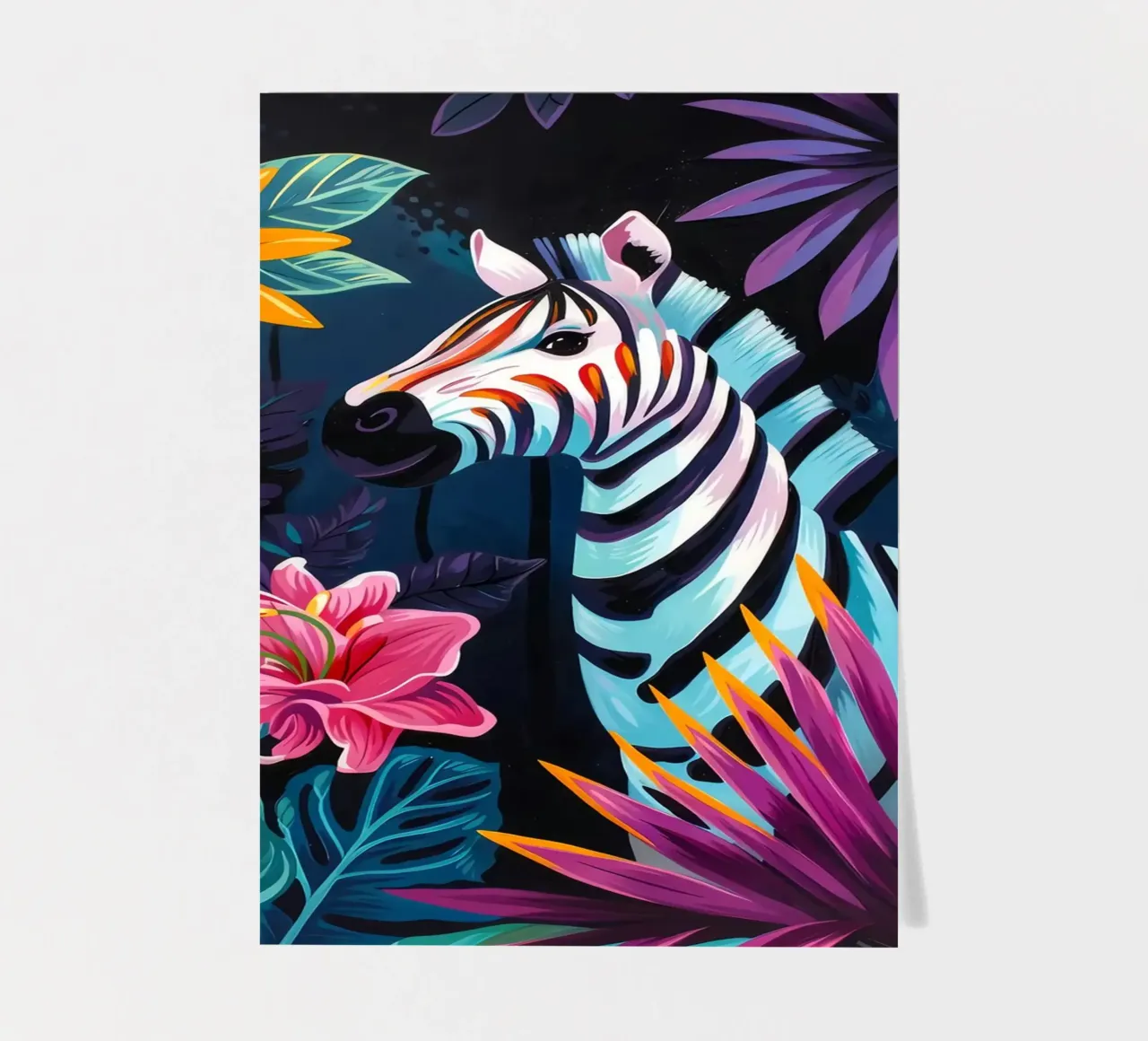 Zebra in un ambiente floreale tropicale foglio adesivo da PosterByFly