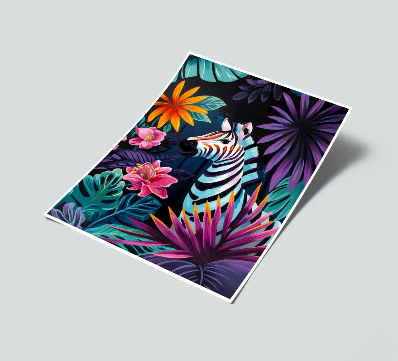 Zebra in un ambiente floreale tropicale foglio adesivo da PosterByFly