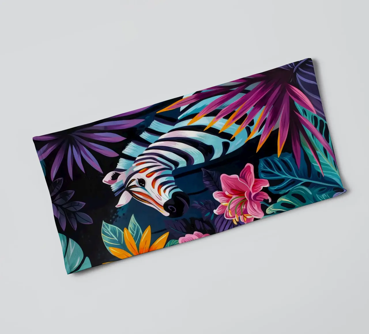 Zebra in un ambiente floreale tropicale asciugamano da bagno da PosterByFly