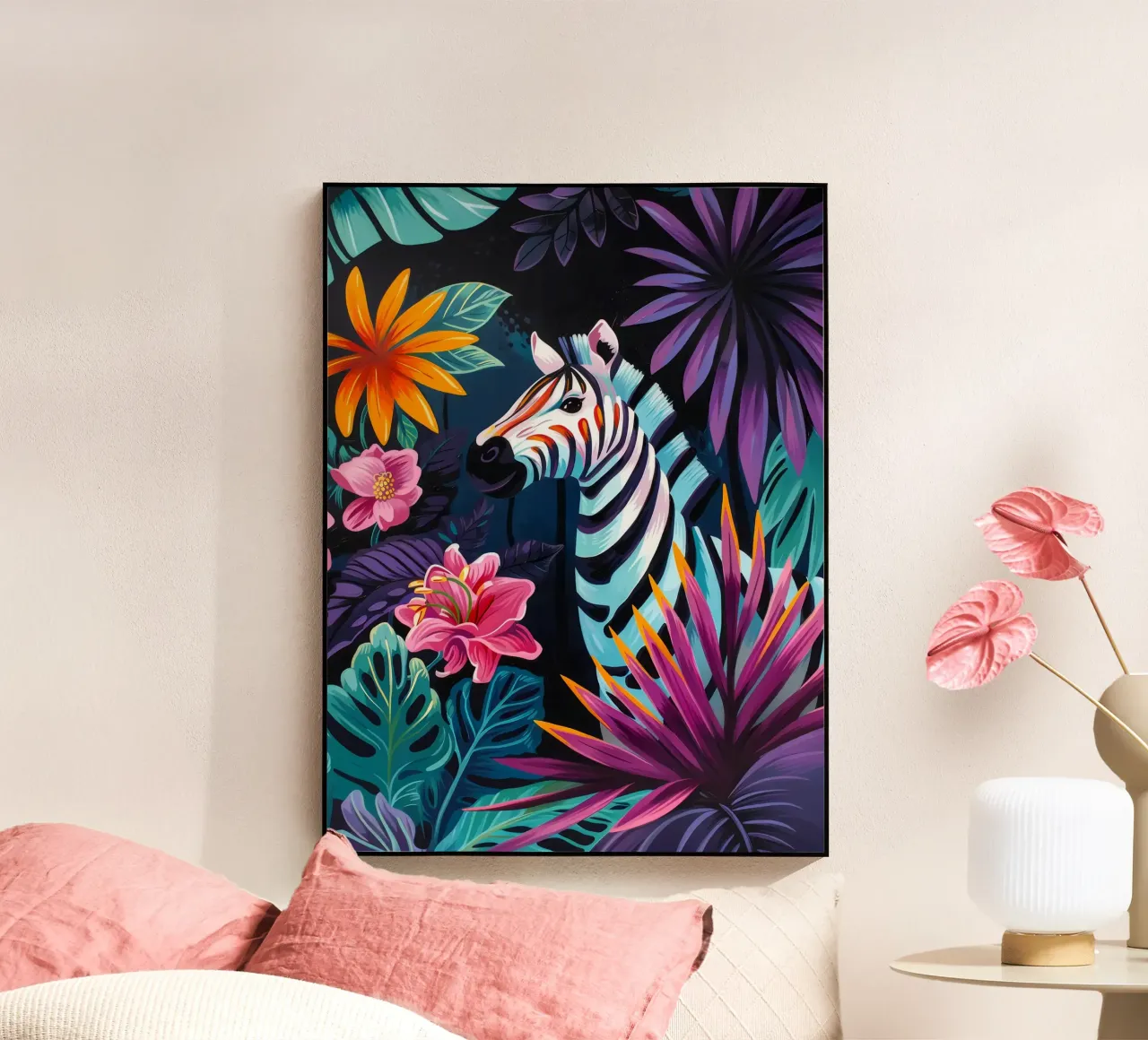 Zebra in un ambiente floreale tropicale plexiglass da PosterByFly