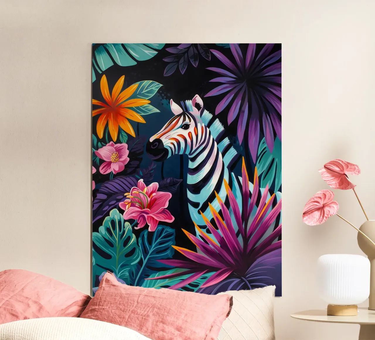 Zebra in un ambiente floreale tropicale carta hahnemühle da PosterByFly