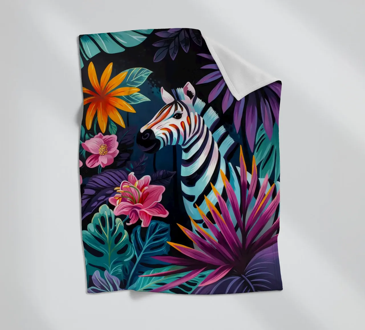Zebra in un ambiente floreale tropicale coperta in pile da PosterByFly