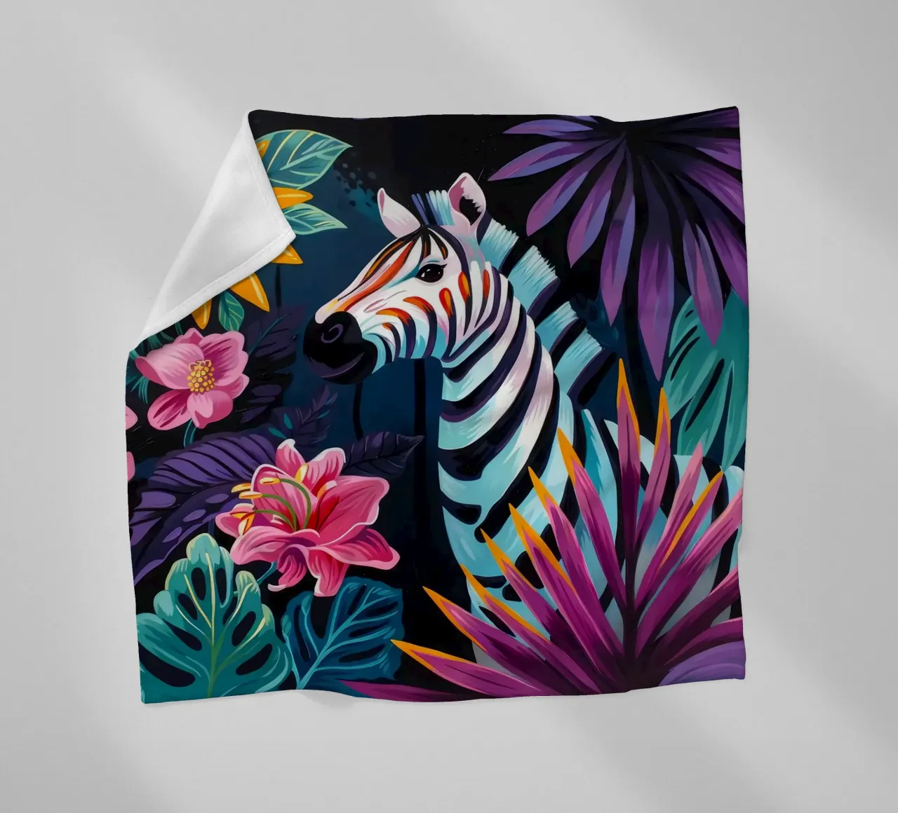 Zebra in un ambiente floreale tropicale coperta in pile da PosterByFly