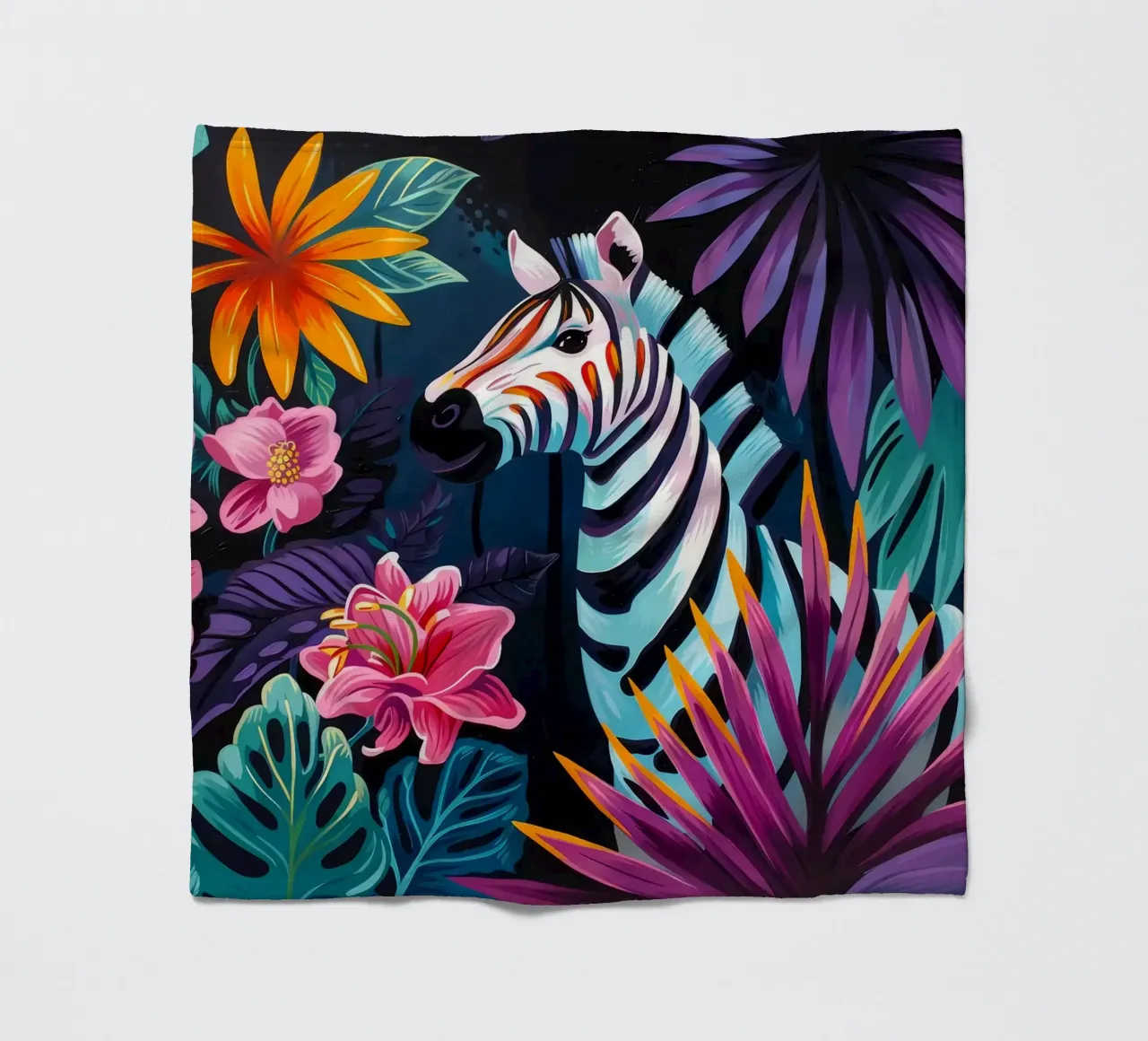 Zebra in un ambiente floreale tropicale coperta in pile da PosterByFly